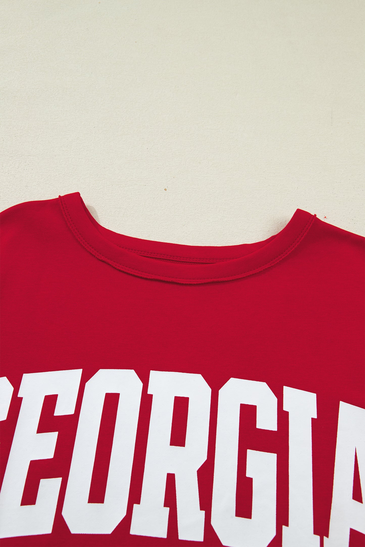 Racing Red GEORGIA Letter Printed Raw Seam Drop Shoulder Loose Tee