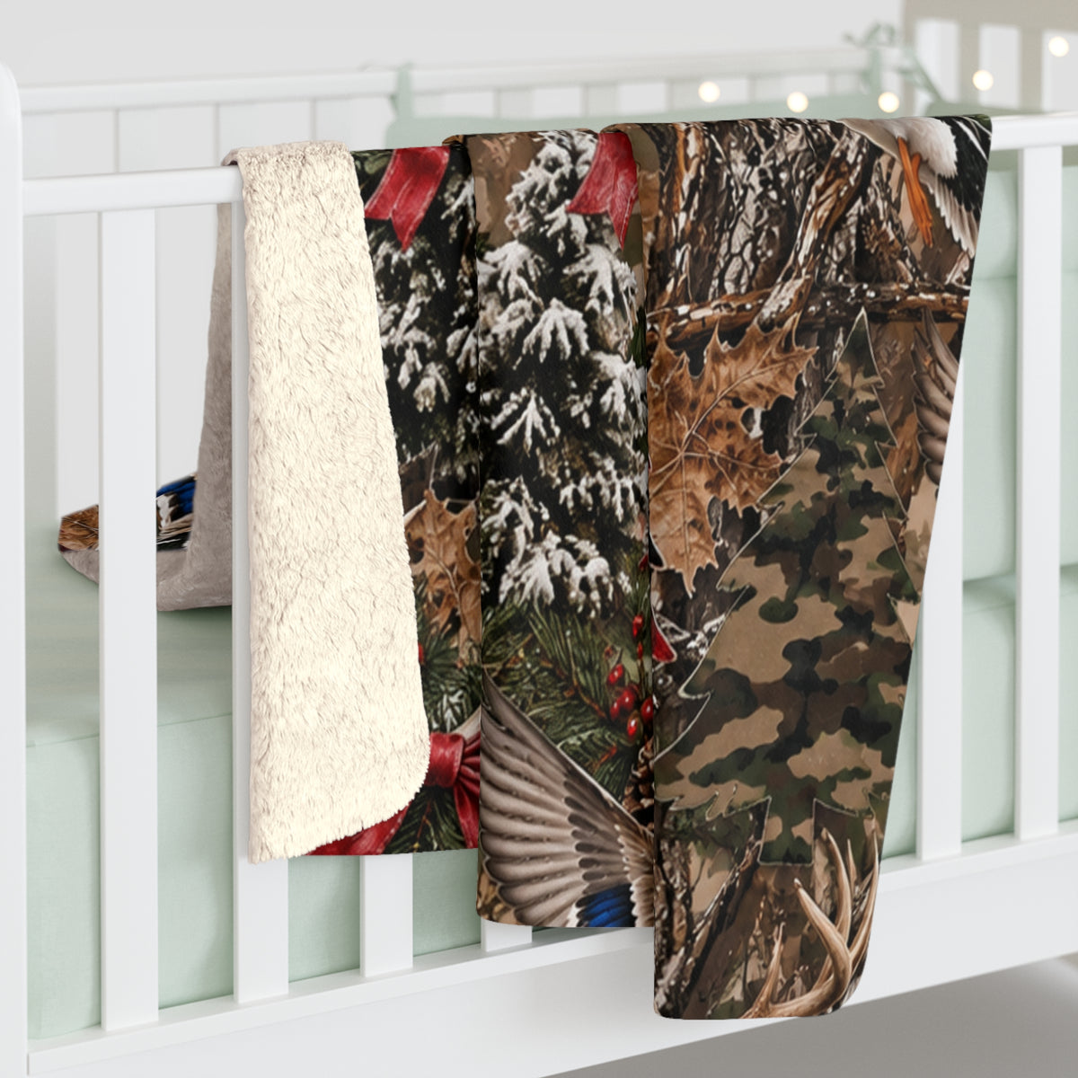 Christmas Woodland Sherpa Blanket — Deer, Ducks & Plaid Holiday Fleece