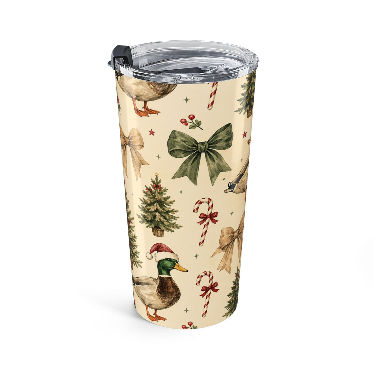 Christmas Mallard Duck 20oz Tumbler — Holiday Tree & Santa Hat Travel Mug