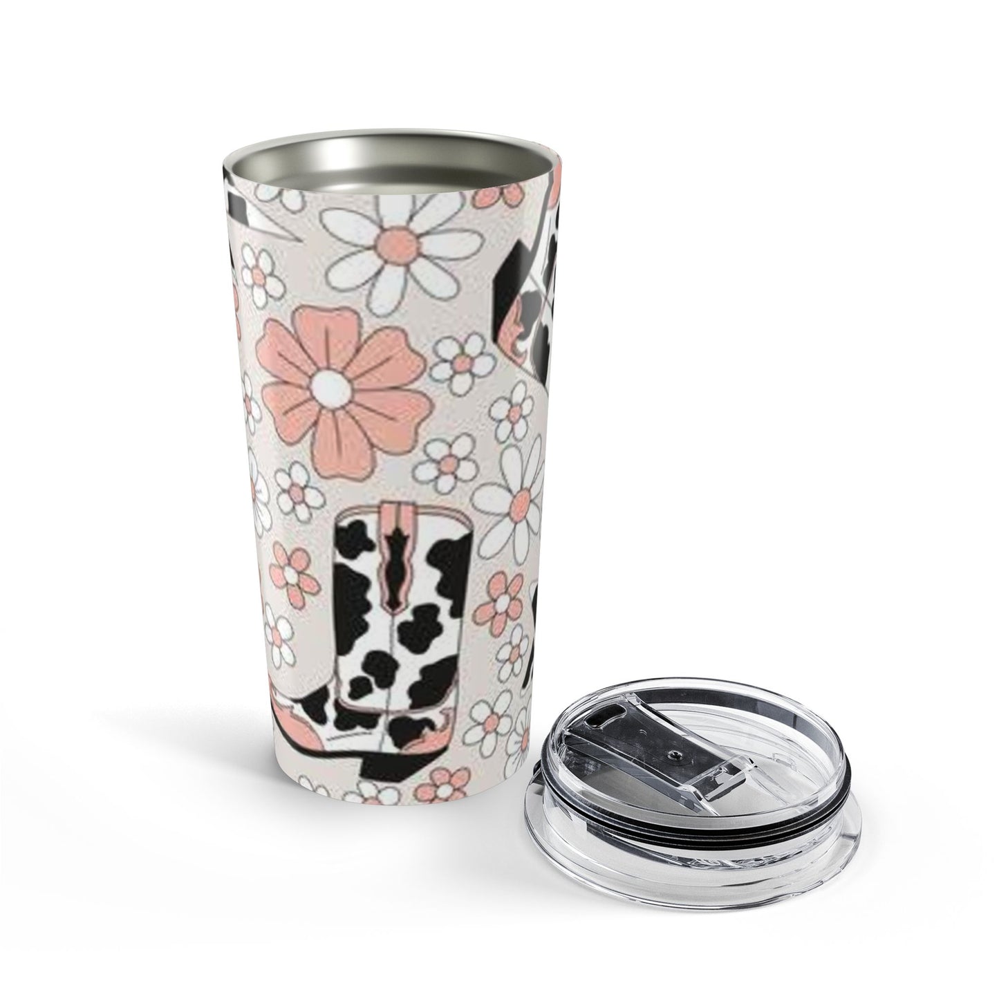 20oz Floral Cowhide Cowboy Boot Tumbler – Cute Pink Daisy Travel Mug