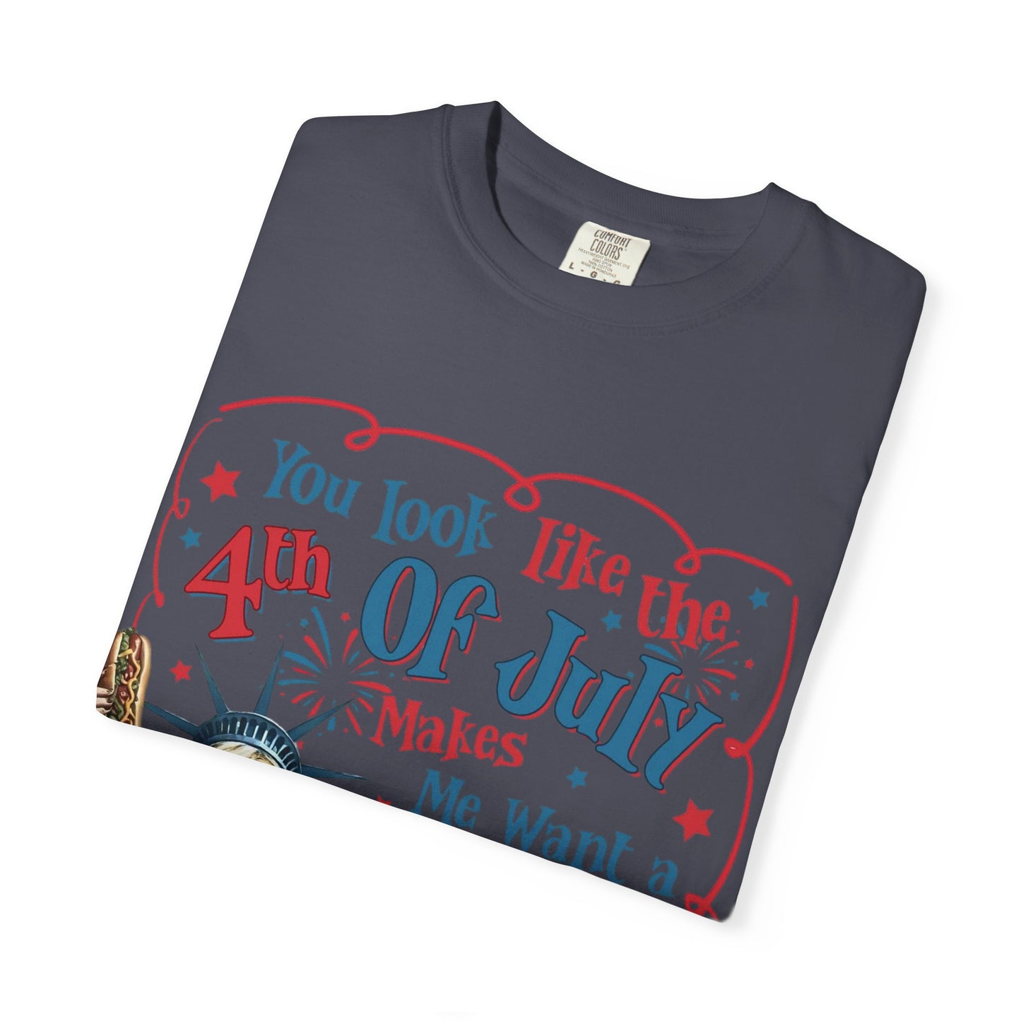4th of July Funny Hot Dog T-Shirt — Retro Statue of Liberty Patriotic Tee