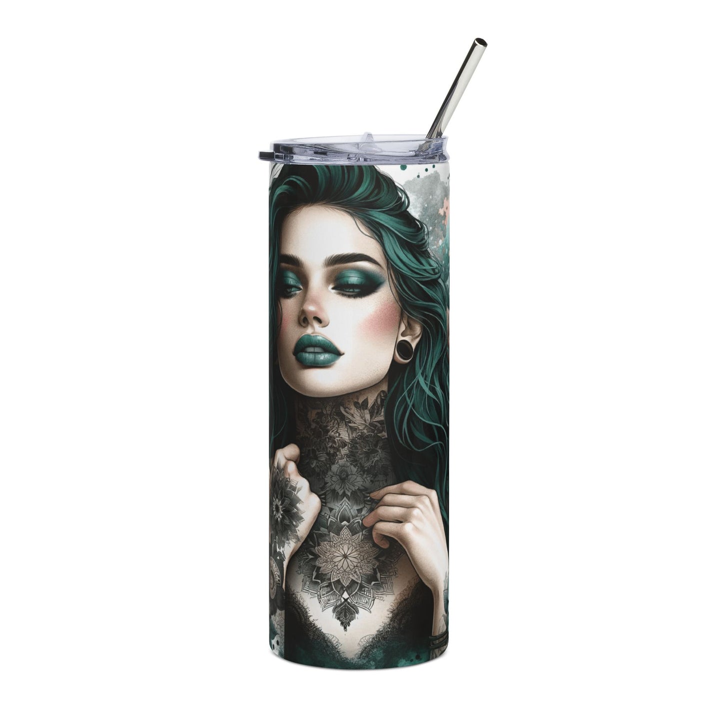 20oz Stainless Tumbler — Teal Gothic Floral “Be Your Own Kind Of Beautiful” Insulated Cup