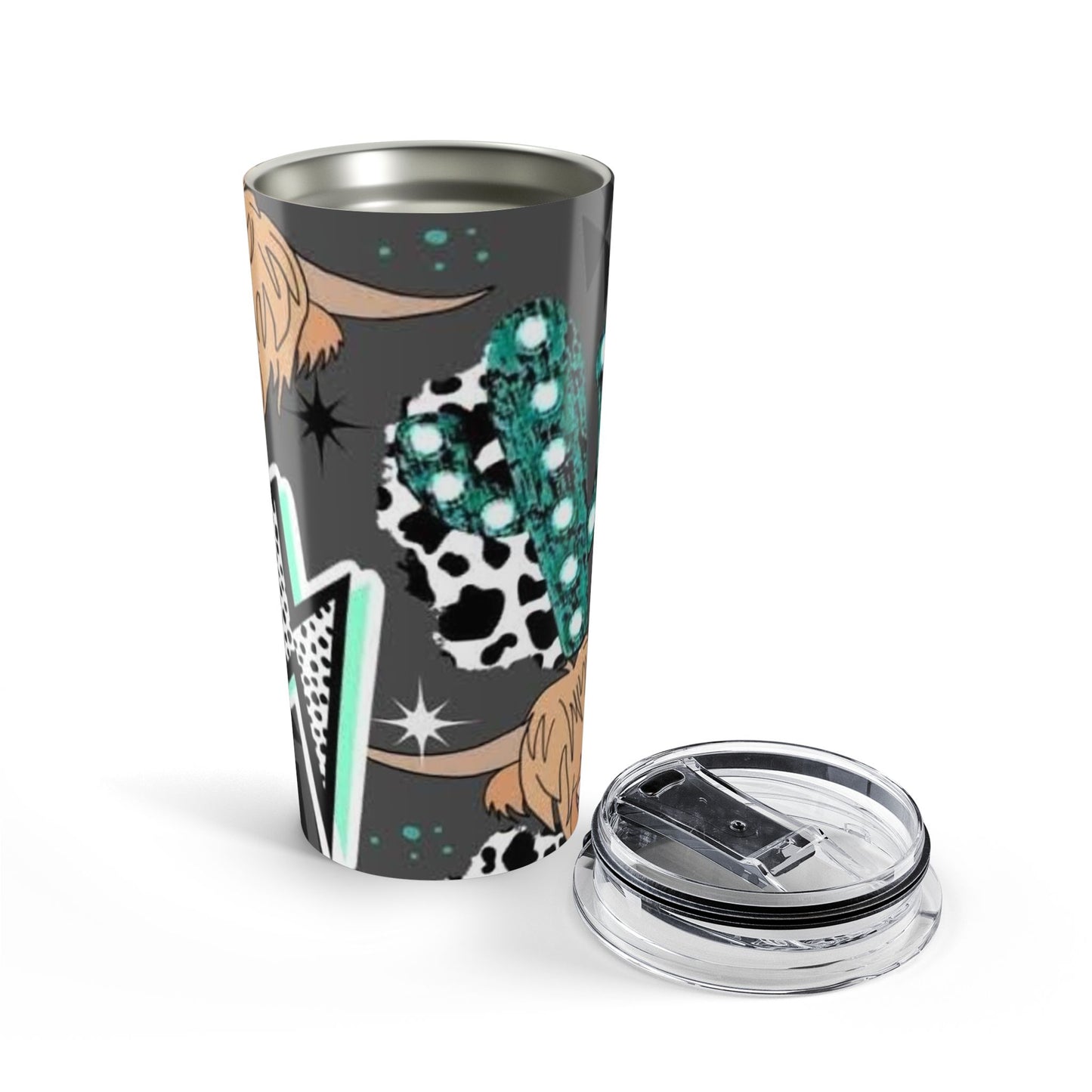20oz Western Cowhide Cactus Tumbler – Teal Star Cowboy Travel Mug