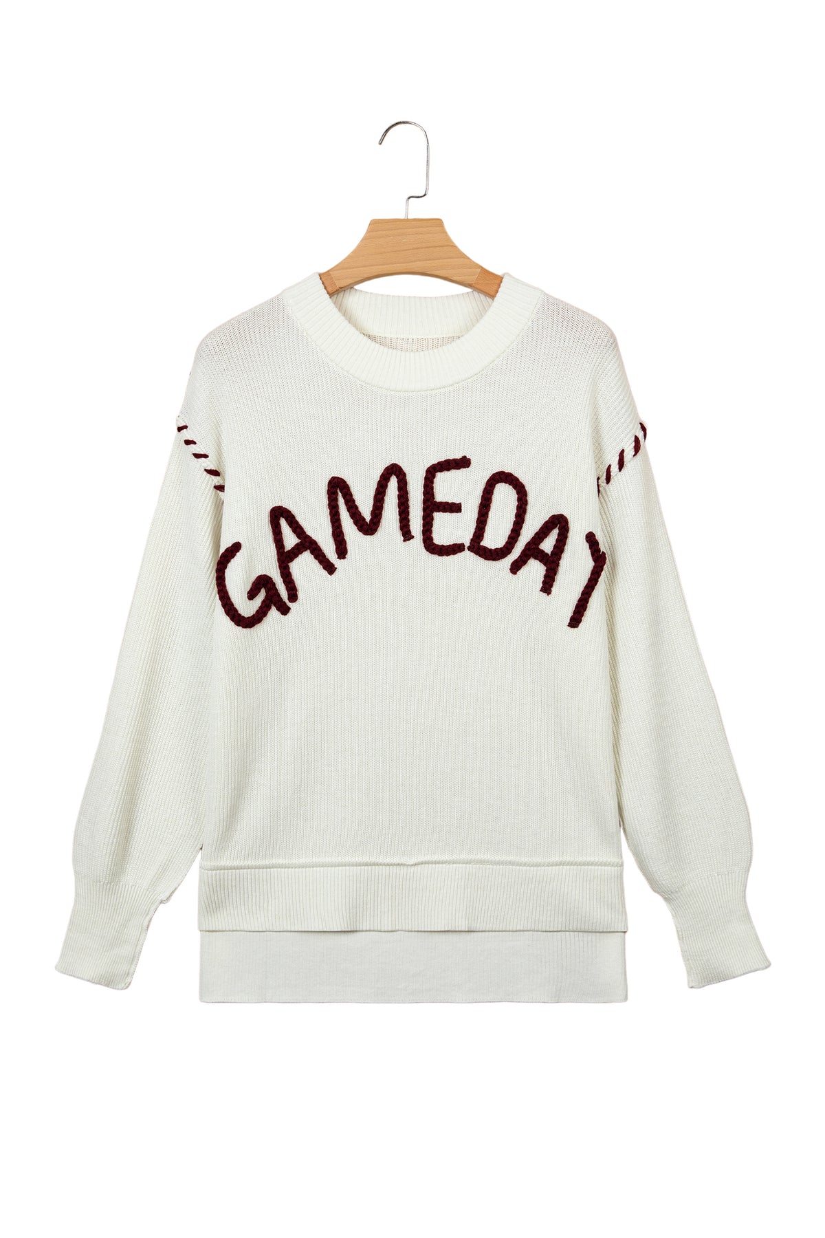 Beige Drop Shoulder Game Day Letter Print Pullover Sweater