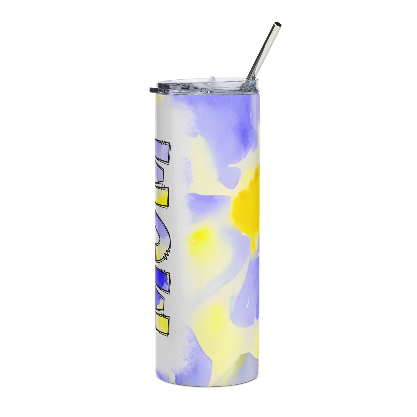 Mom Stainless Steel Tumbler 20oz — Blue & Yellow Watercolor Travel Mug