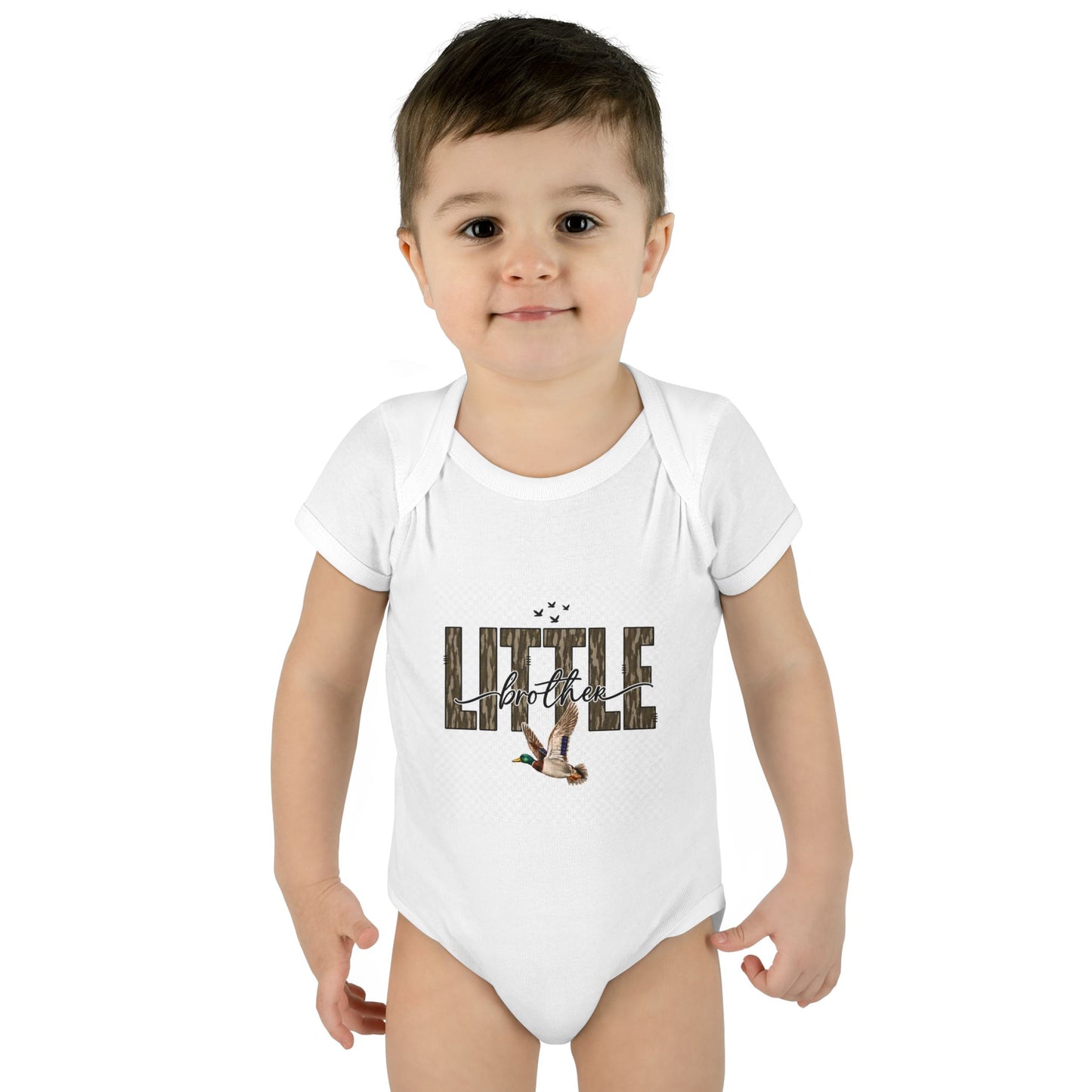 Infant Bodysuit — "Little Brother" Rustic Wood Duck Baby Onesie