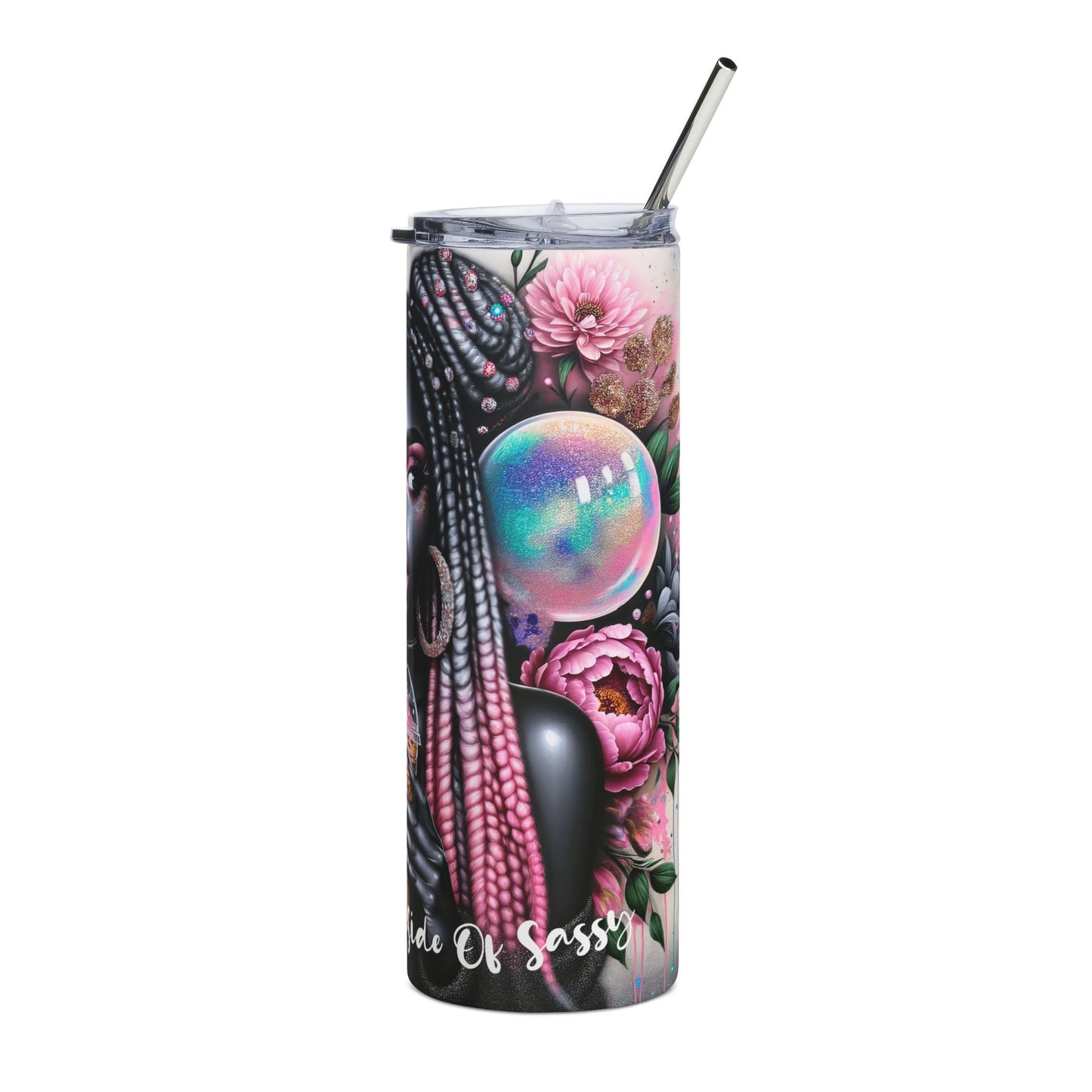 20oz Stainless Steel Tumbler – Afrocentric Pink Braids Girl Design, Insulated Travel Cup