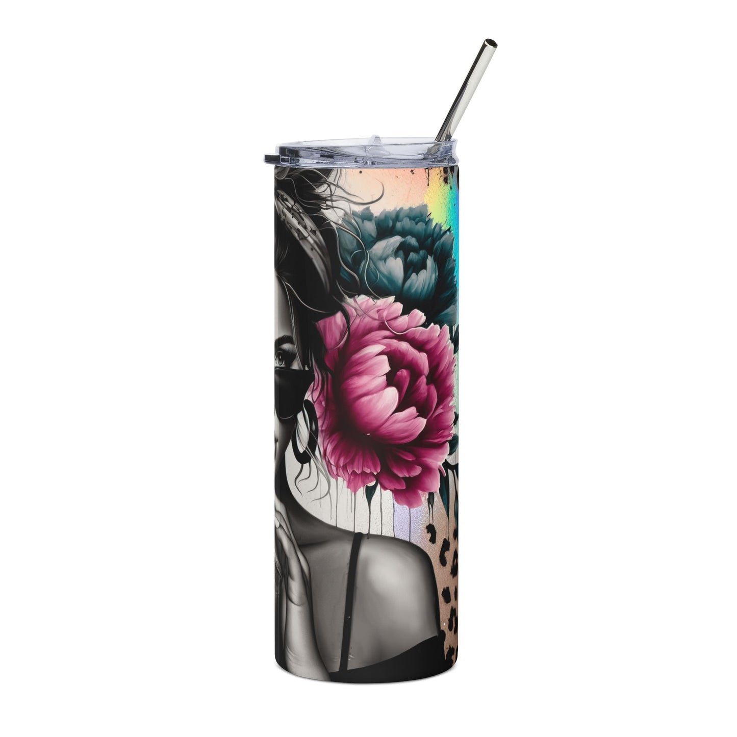20oz Tumbler — 'Sorry I'm Just Feral' Floral Girl Stainless Steel Travel Cup