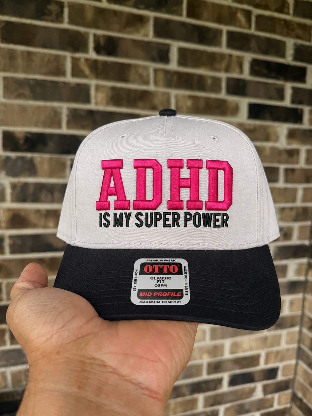 ADHD Is My Super Power Embroidered Trucker Hat – Pink & Black