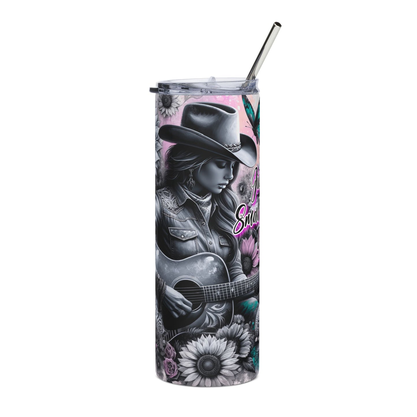 Cowgirl Guitar Stainless Steel Tumbler 20oz — Sunflower Country Music Drinkware