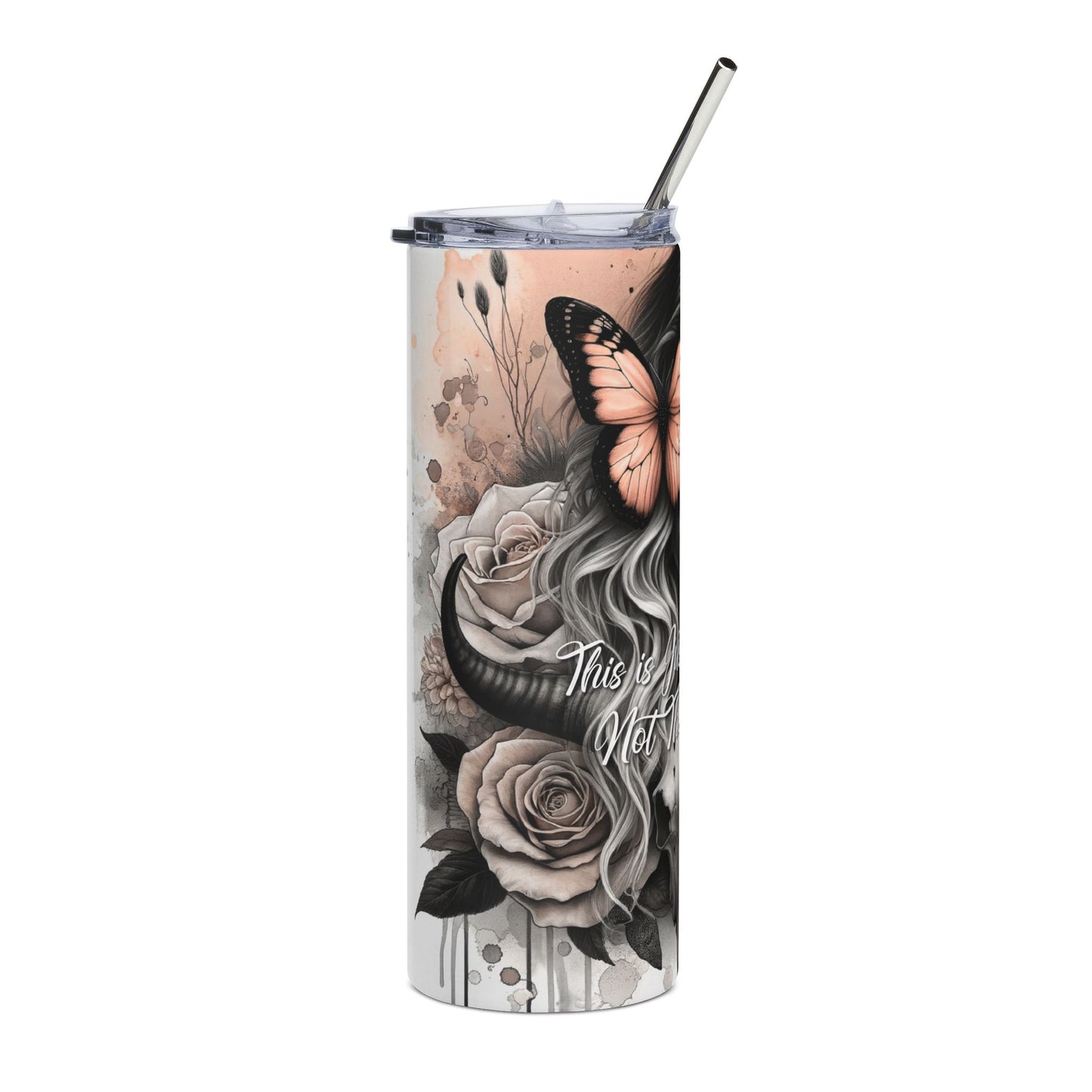 20oz Stainless Steel Tumbler — Butterfly & Skull Gothic Rose Travel Cup ("Just a Chapter of the Whole")
