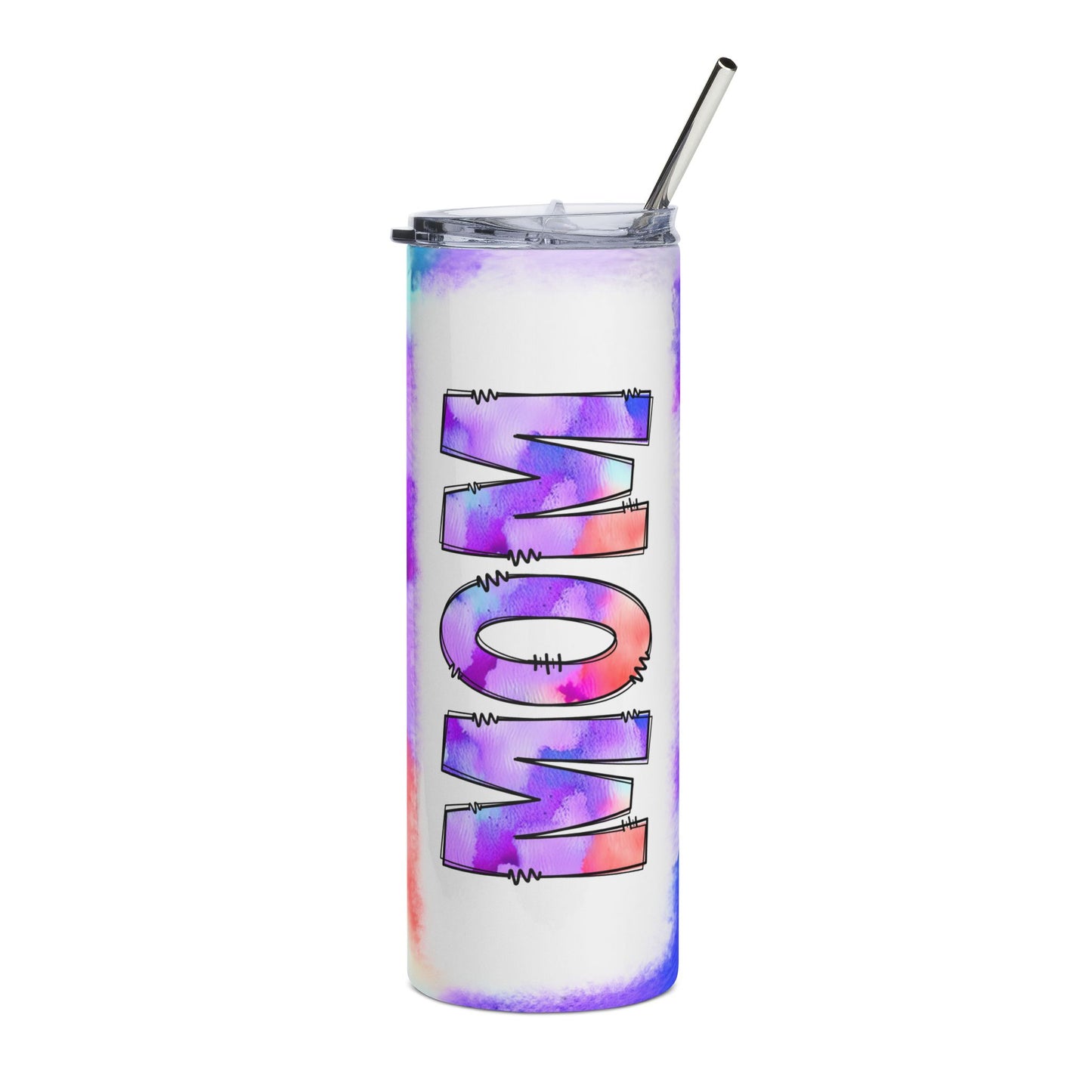 20oz Mom Stainless Steel Tumbler — Colorful Watercolor 'MOM' Travel Cup