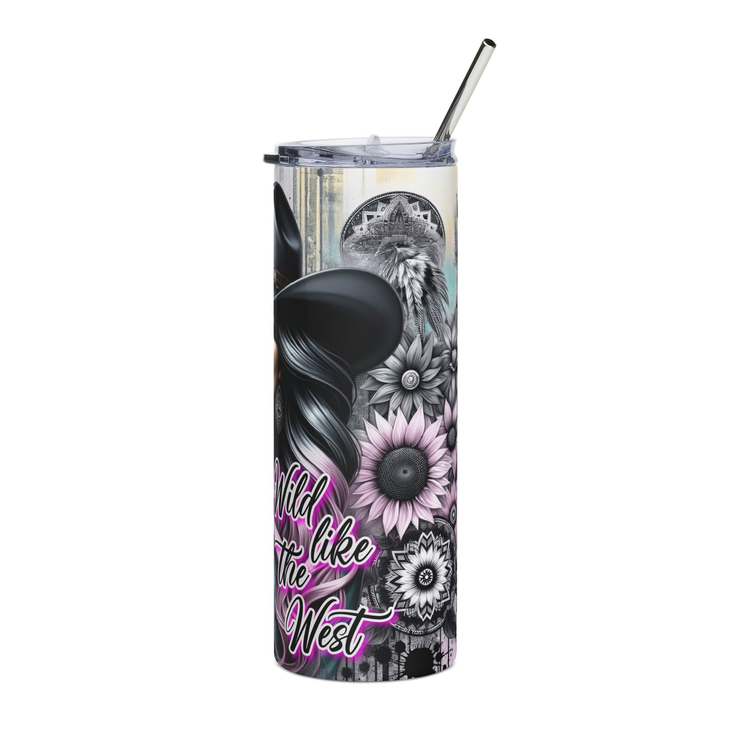 20oz Stainless Steel Tumbler — "Wild at Heart" Cowgirl Sunflower Travel Tumbler