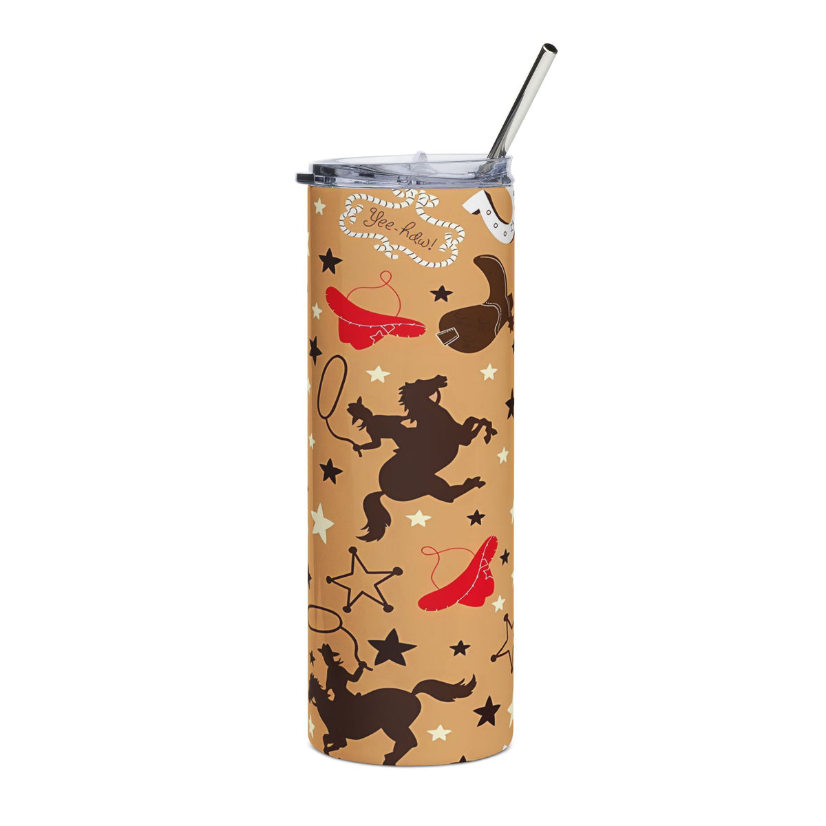 Cowboy Pattern Stainless Steel Tumbler – 20oz Western Rodeo Travel Cup