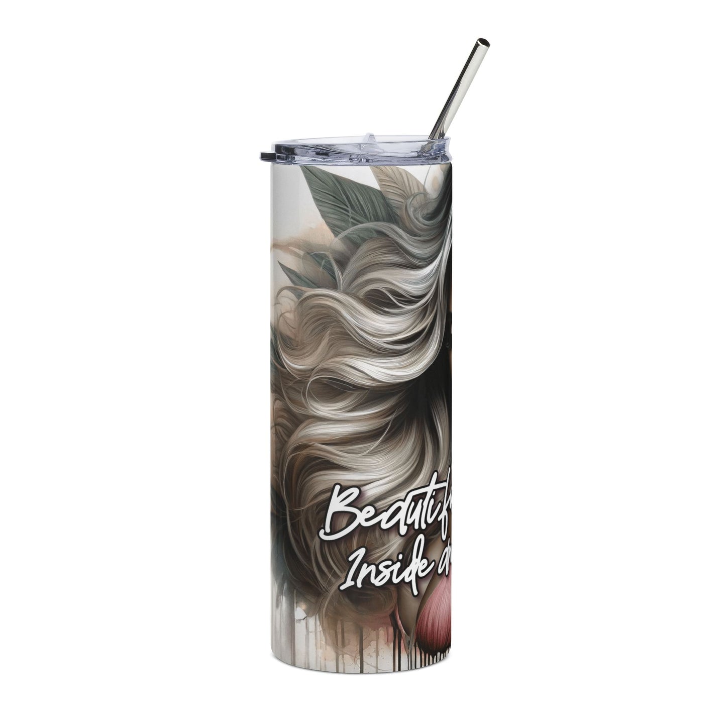 20oz Stainless Tumbler — "Beautiful Inside and Out" Glam Portrait Travel Cup
