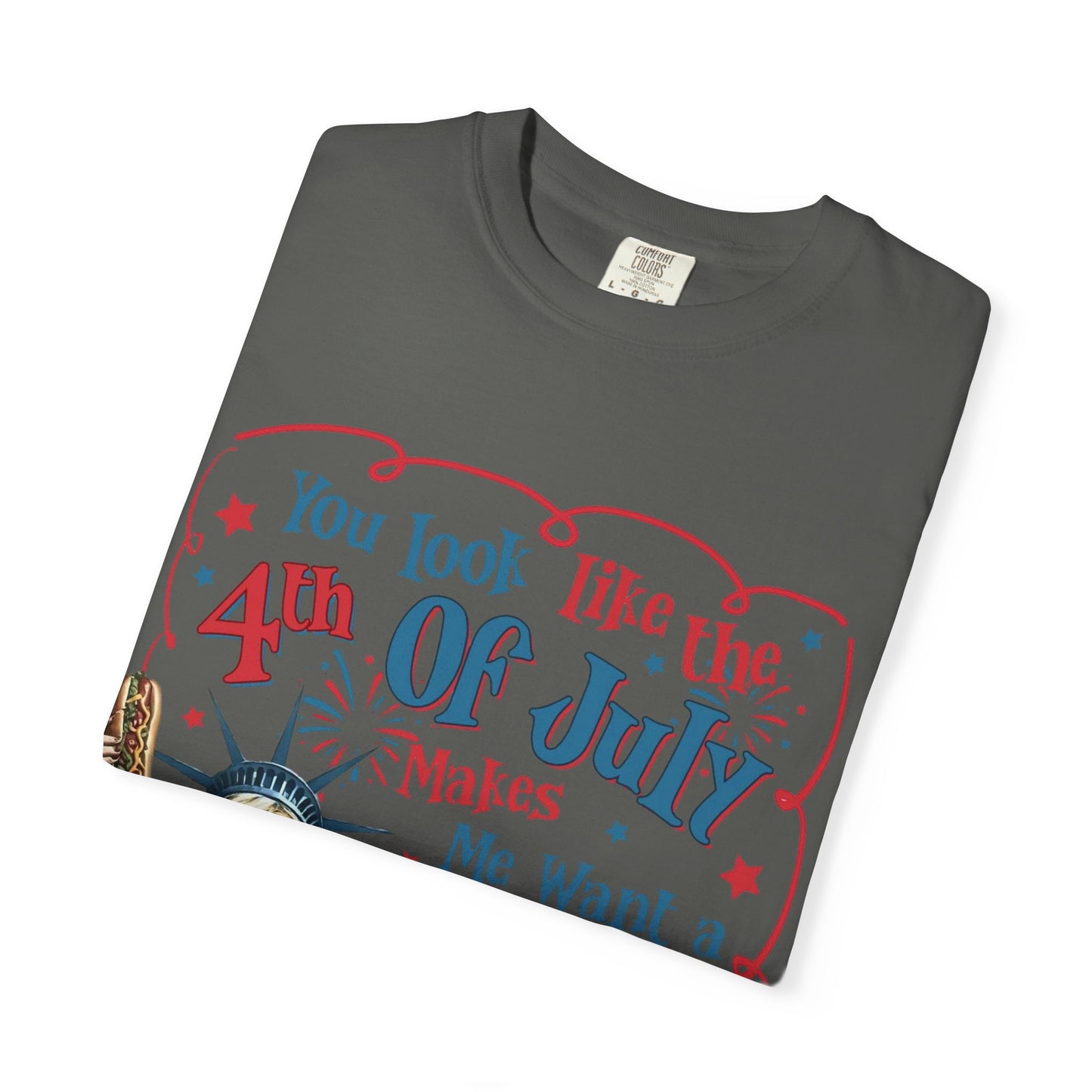 4th of July Funny Hot Dog T-Shirt — Retro Statue of Liberty Patriotic Tee