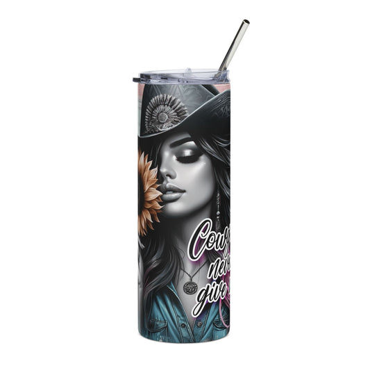 Cowgirl Never Gives Up Stainless Steel 20oz Tumbler — Sunflower Cowgirl Travel Cup