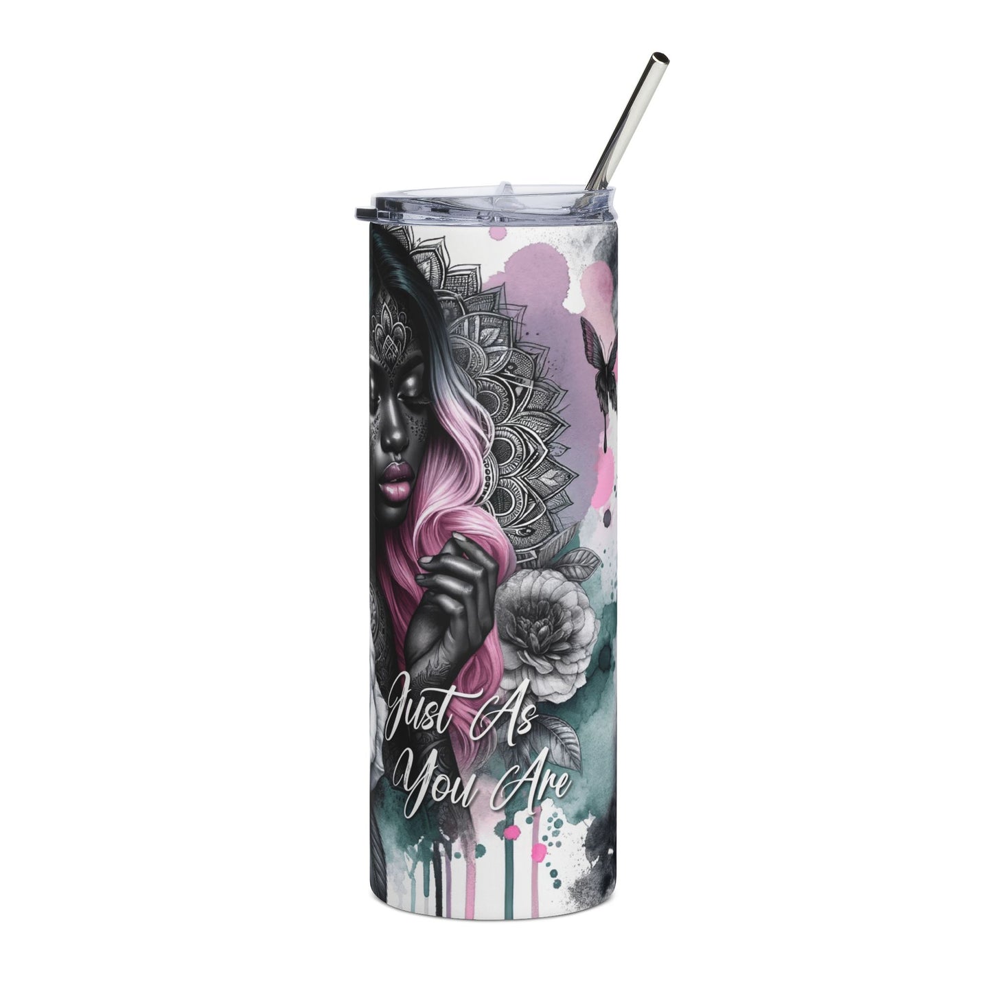 Tumbler - 'You Are Beautiful' Floral Portrait 20oz Stainless Steel Travel Cup