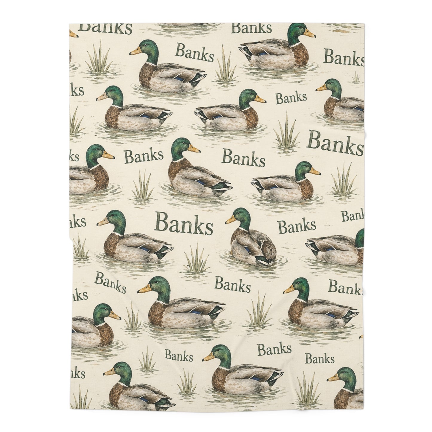 Personalized Mallard Duck Baby Swaddle Blanket — Custom Name "Banks" Nursery Wrap