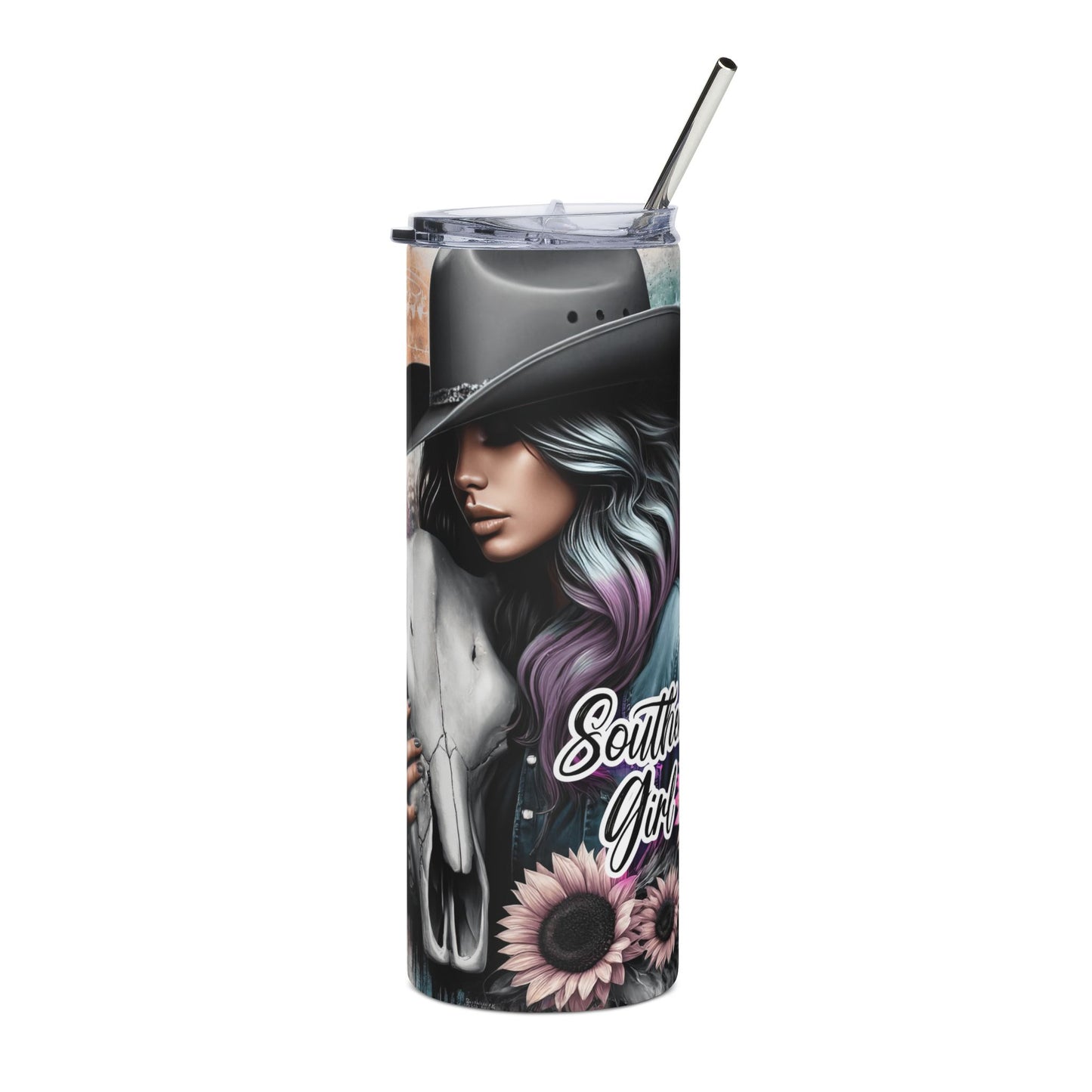 20oz Stainless Tumbler — Southern Girl Cowgirl Skull Design