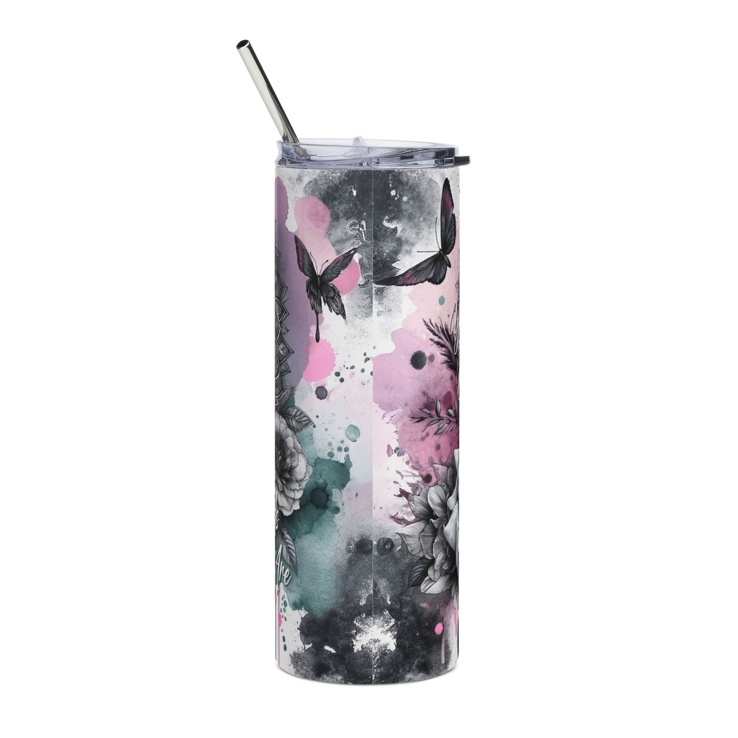 Tumbler - 'You Are Beautiful' Floral Portrait 20oz Stainless Steel Travel Cup