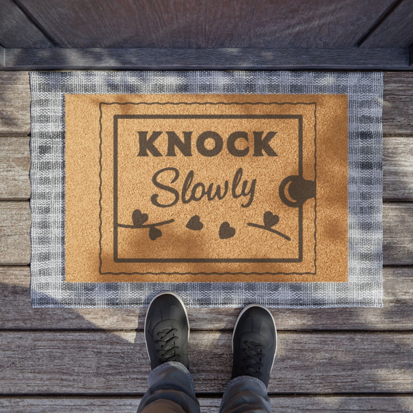 Doormat — “Knock Slowly” Decorative Coir Welcome Mat