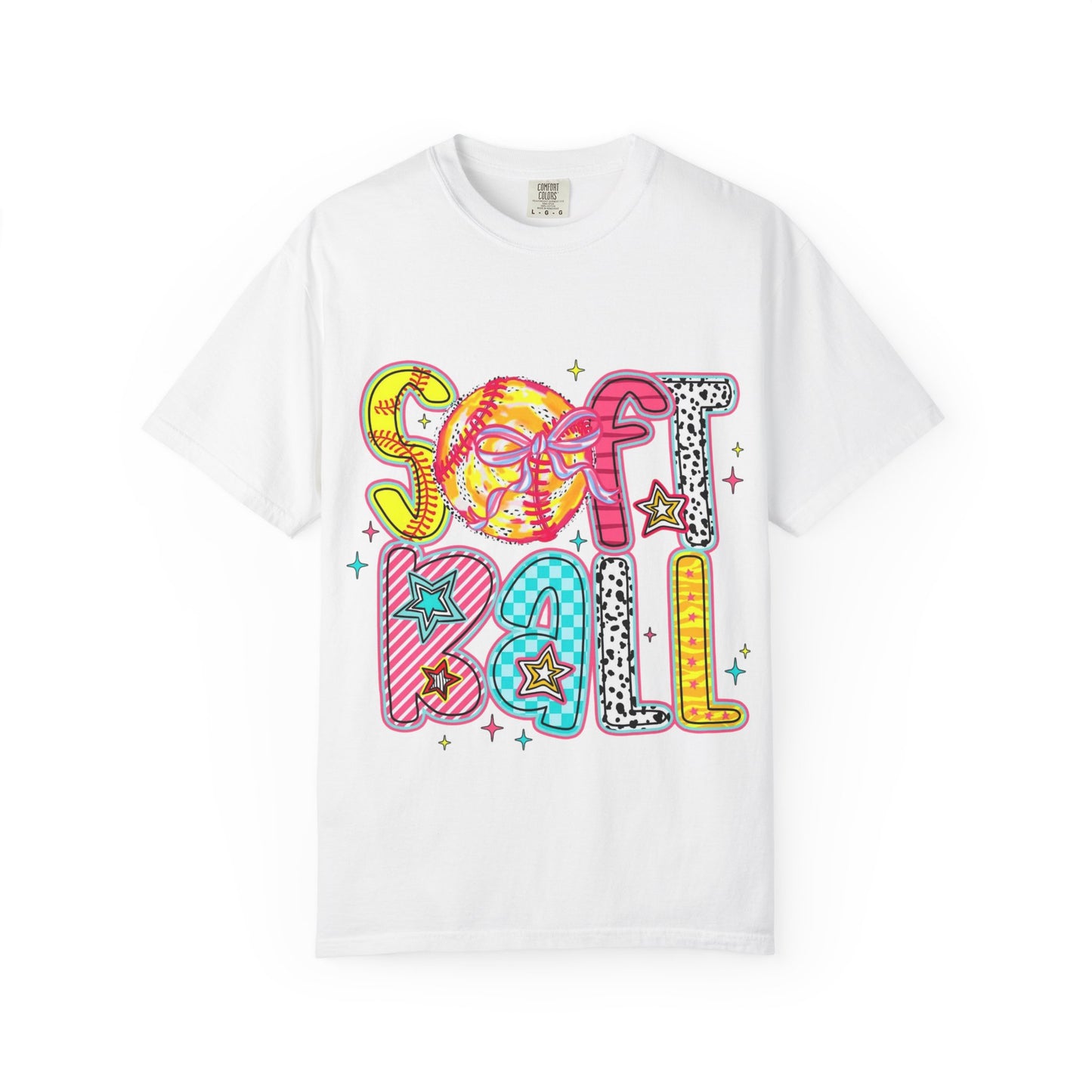 Softball Graphic T-Shirt — Colorful Retro "Softball" Lettering Tee