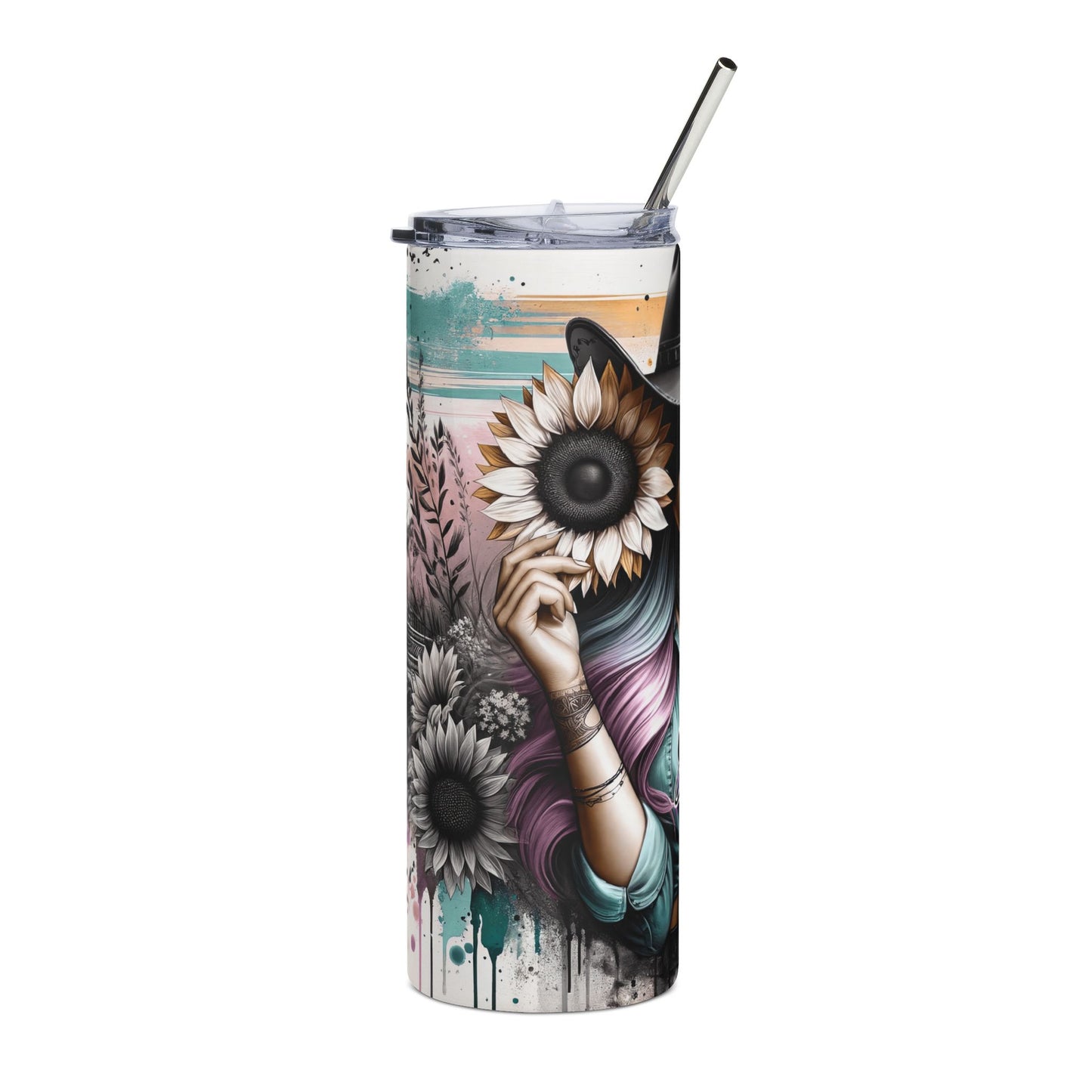 20oz Stainless Steel Tumbler — 'Sweet Southern Mess' Cowgirl Sunflower Design