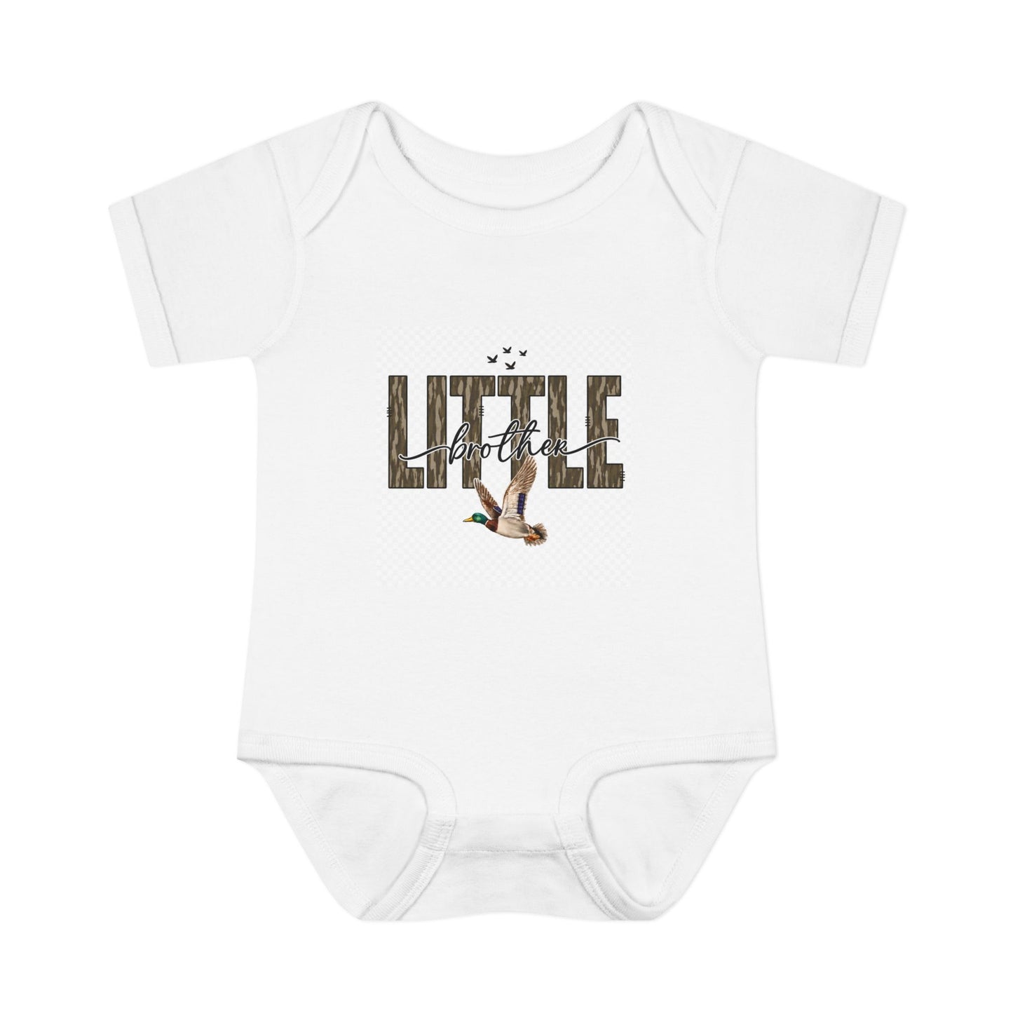 Infant Bodysuit — "Little Brother" Rustic Wood Duck Baby Onesie