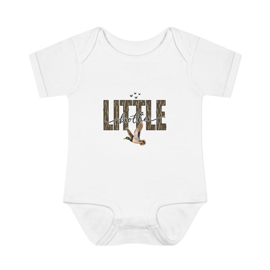 Infant Bodysuit — "Little Brother" Rustic Wood Duck Baby Onesie