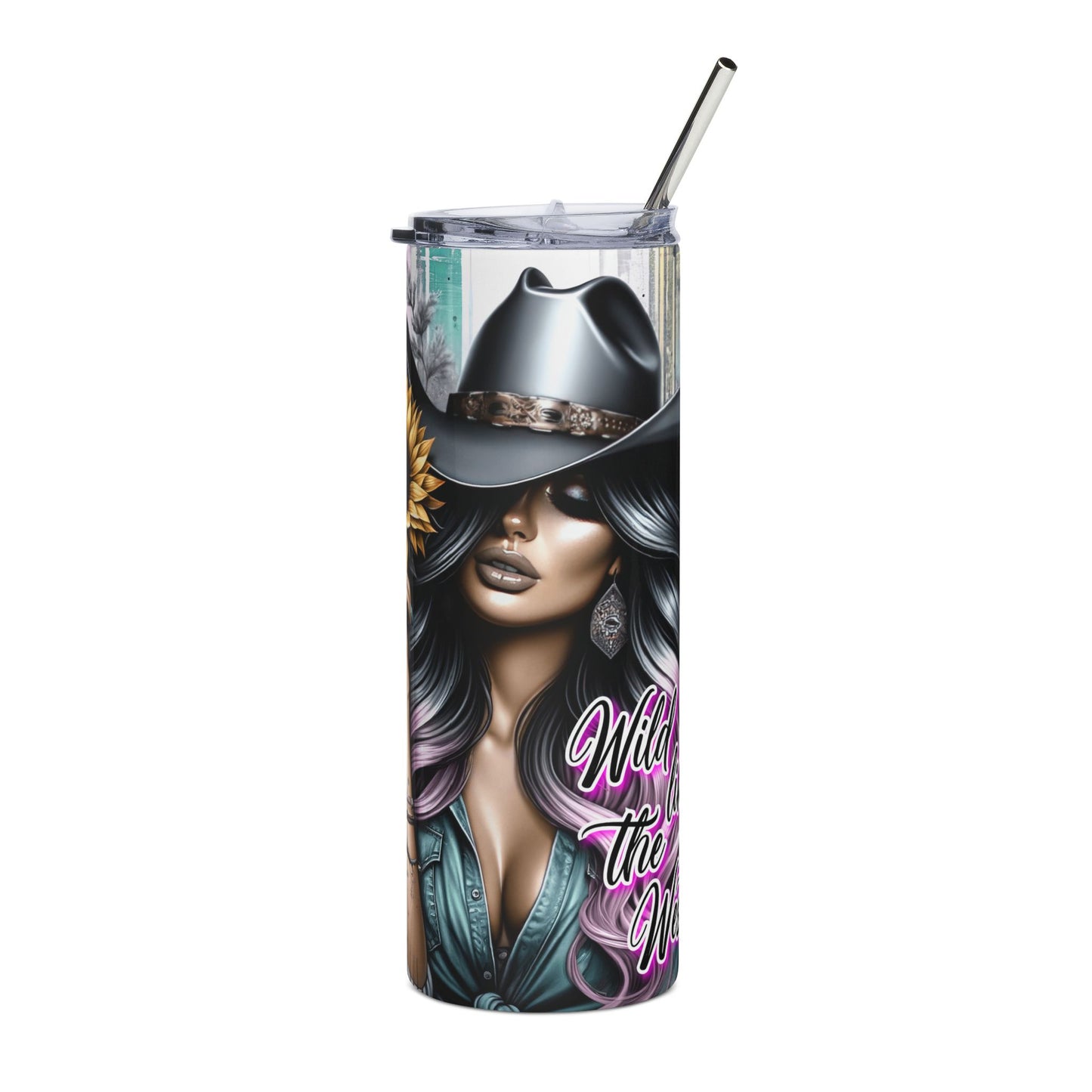 20oz Stainless Steel Tumbler — "Wild at Heart" Cowgirl Sunflower Travel Tumbler