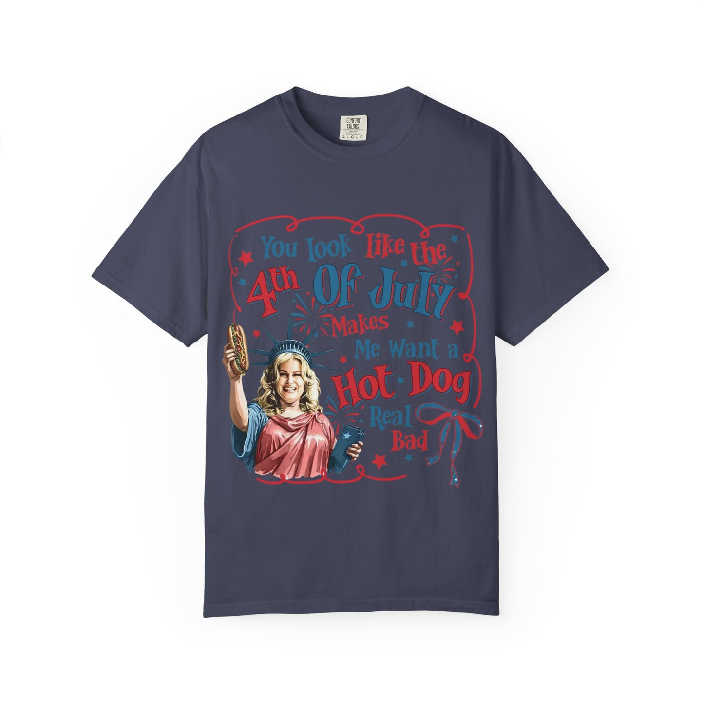 4th of July Funny Hot Dog T-Shirt — Retro Statue of Liberty Patriotic Tee