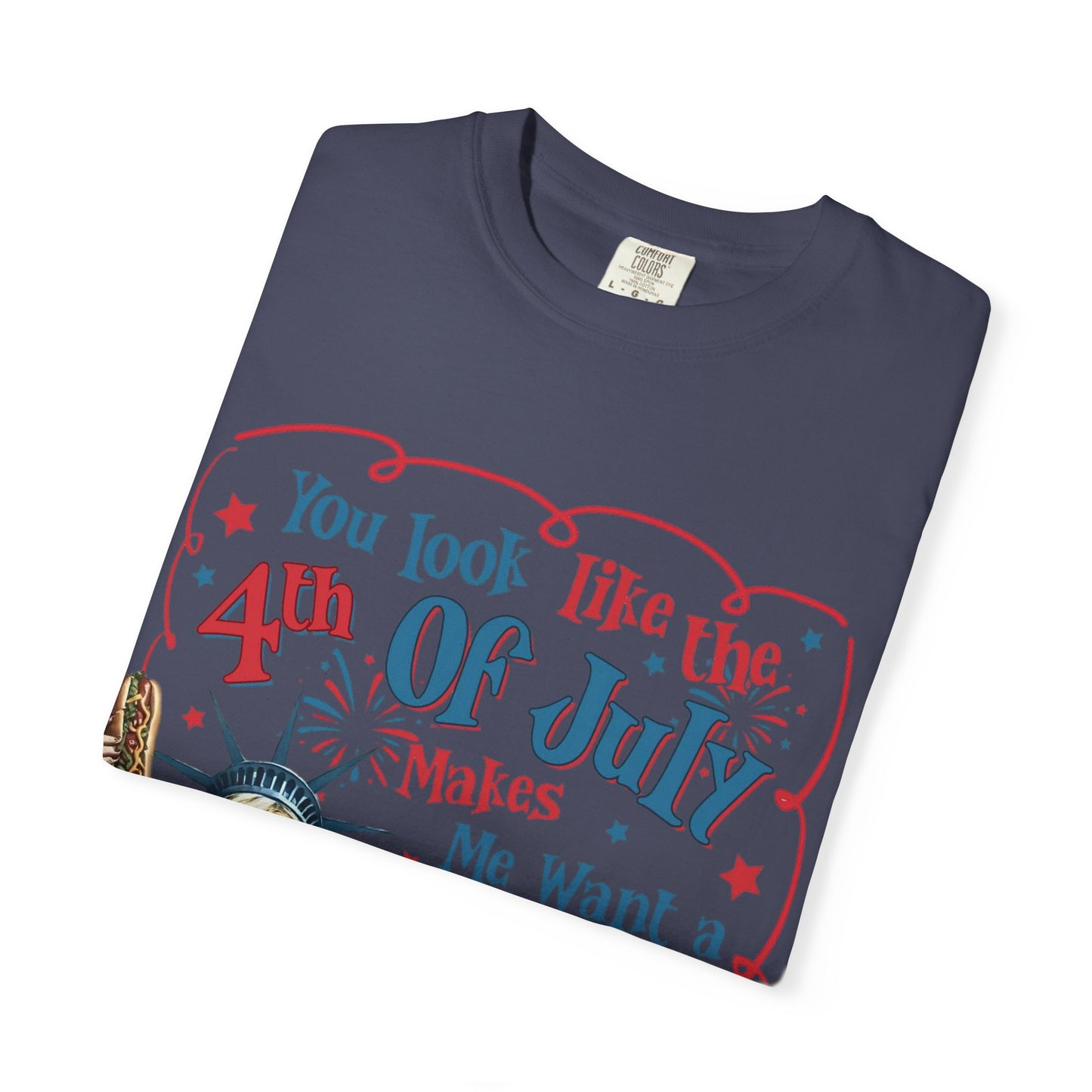 4th of July Funny Hot Dog T-Shirt — Retro Statue of Liberty Patriotic Tee