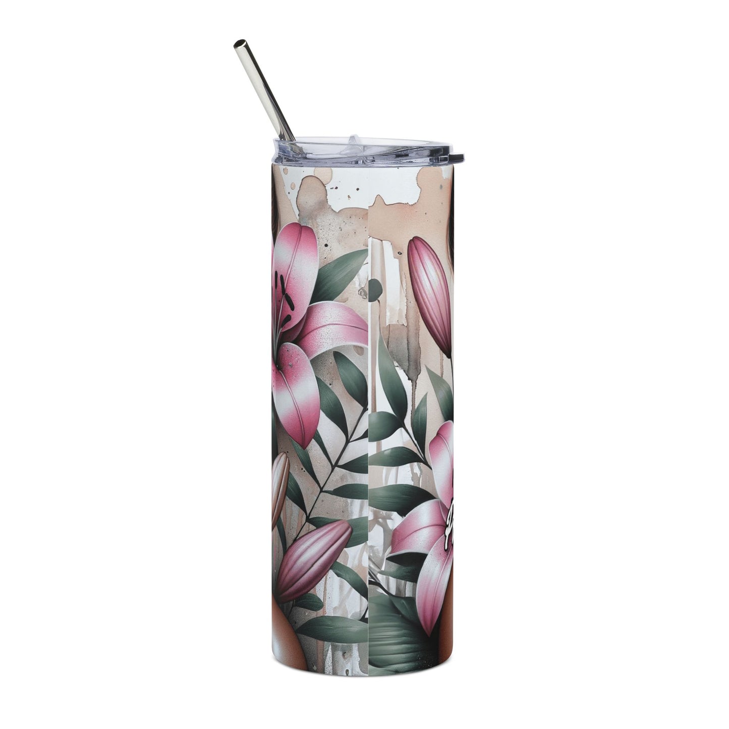 20oz Stainless Steel Tumbler — Floral Glam 'Powerful Beyond Measure' Skinny Tumbler