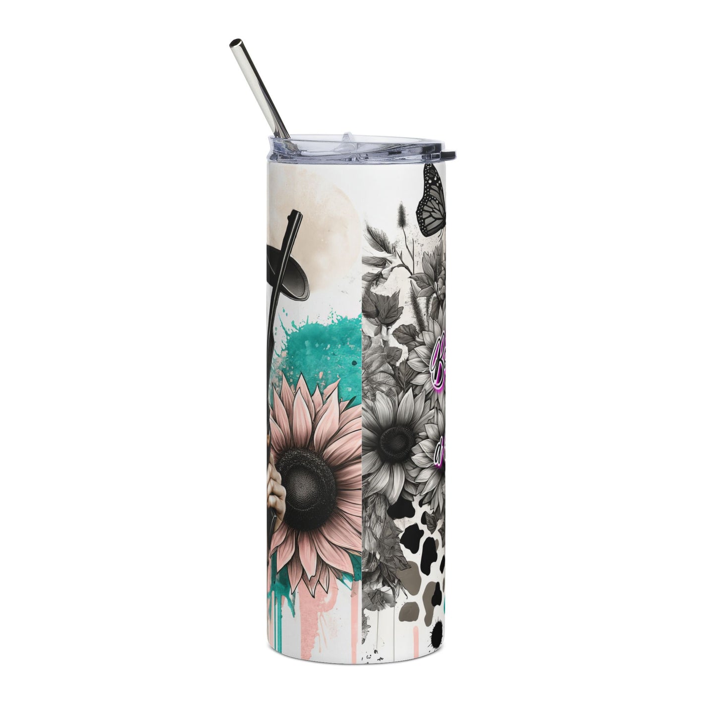 20oz Stainless Tumbler — 'Boots, Dirt and a Heart of Gold' Cowgirl Art Travel Mug