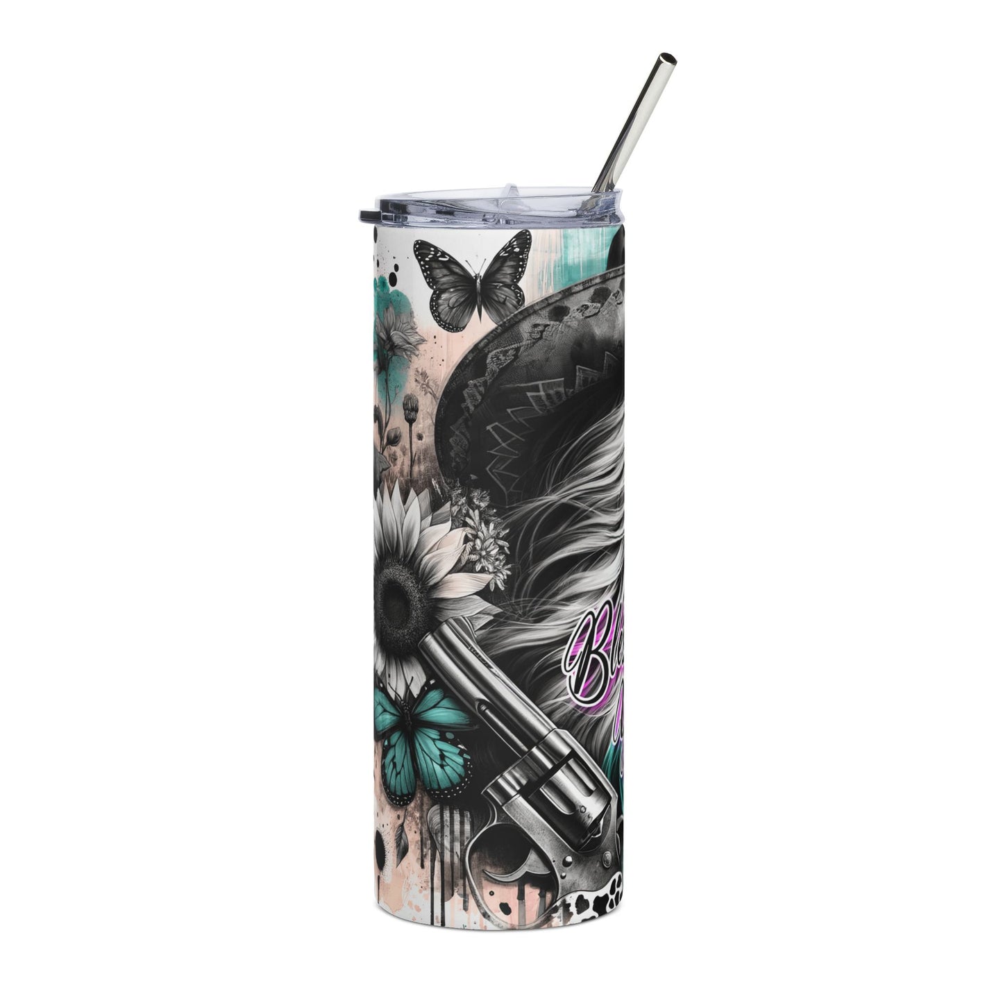 Bless Your Heart Tumbler — 20oz Stainless Travel Cup with Cowgirl Skull & Floral Design