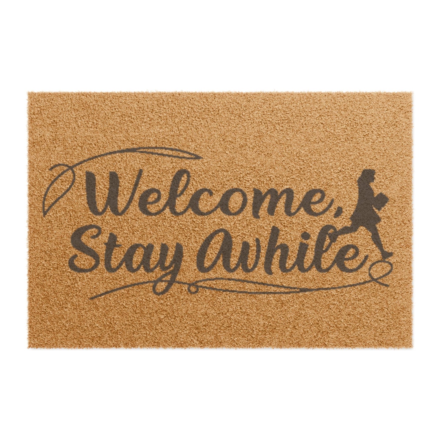 Welcome Stay Awhile Coir Doormat — Rustic Front Door Welcome Mat