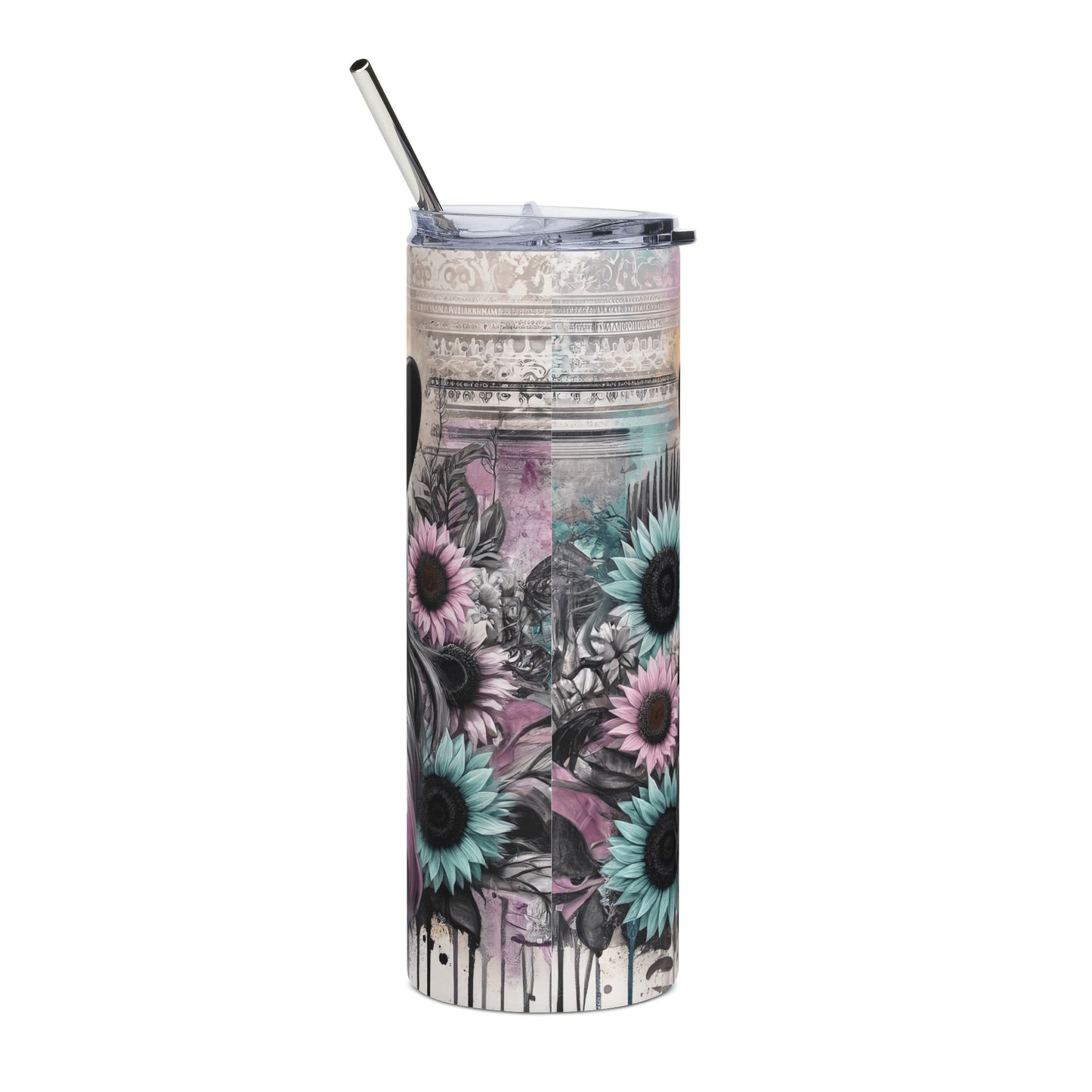 Sunflower Cowgirl 20oz Stainless Steel Tumbler — 'Can't Fix Crazy' Floral Cowboy Hat Design