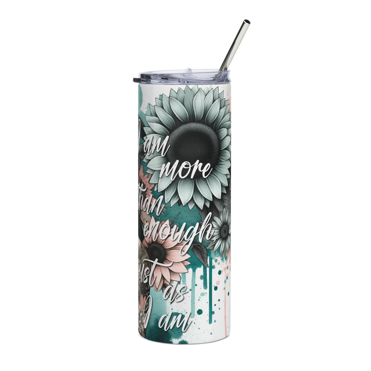 20oz Stainless Steel Tumbler — Teal-Haired Tattooed Woman Design, 'Do That Just' Floral Art Travel Cup