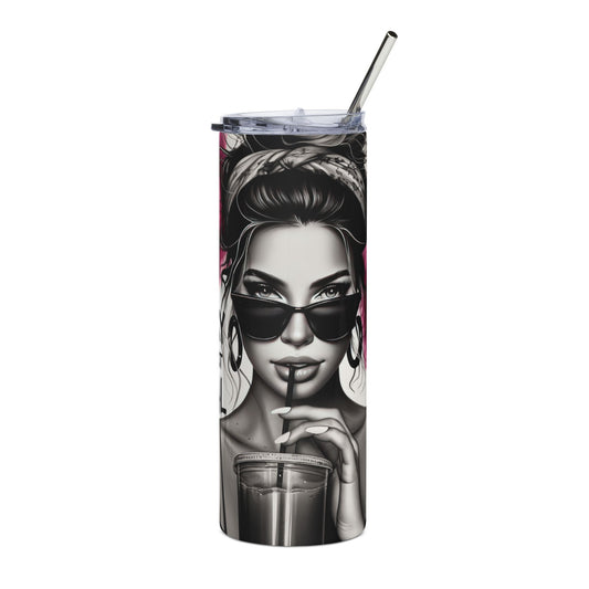 20oz Tumbler — 'Sorry I'm Just Feral' Floral Girl Stainless Steel Travel Cup