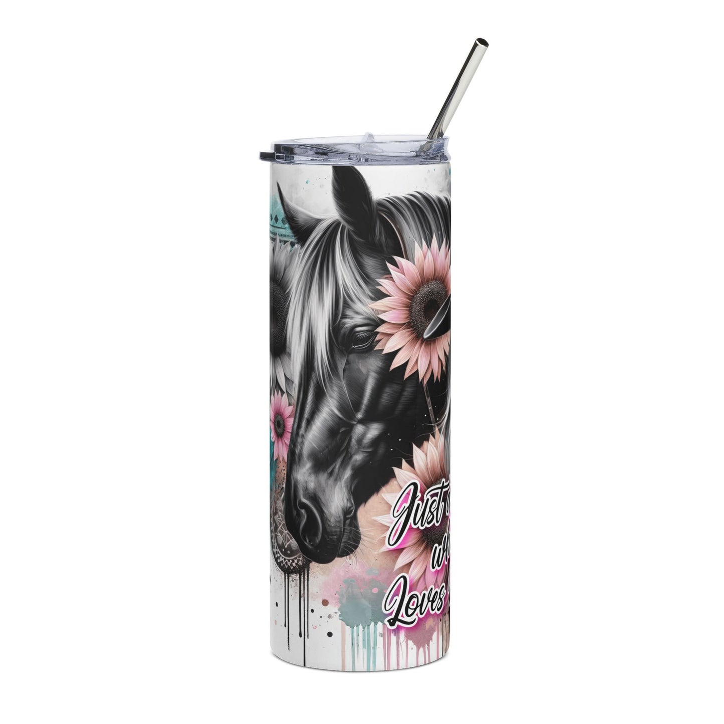 Horse Lover 20oz Stainless Steel Tumbler – “Just a Girl Who Loves Horses” Floral Cowgirl Design