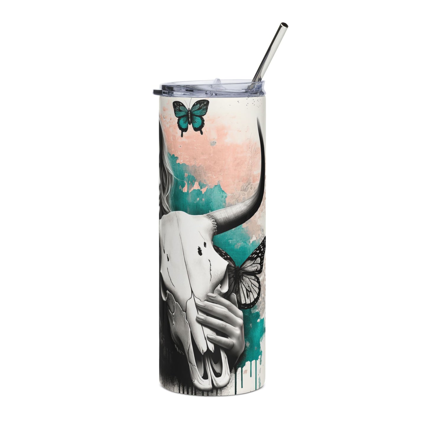 20oz Tumbler — Gothic Floral 'Fortune Favors the Bold' Stainless Steel Travel Cup