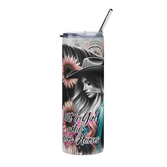 Horse Lover 20oz Stainless Steel Tumbler – “Just a Girl Who Loves Horses” Floral Cowgirl Design