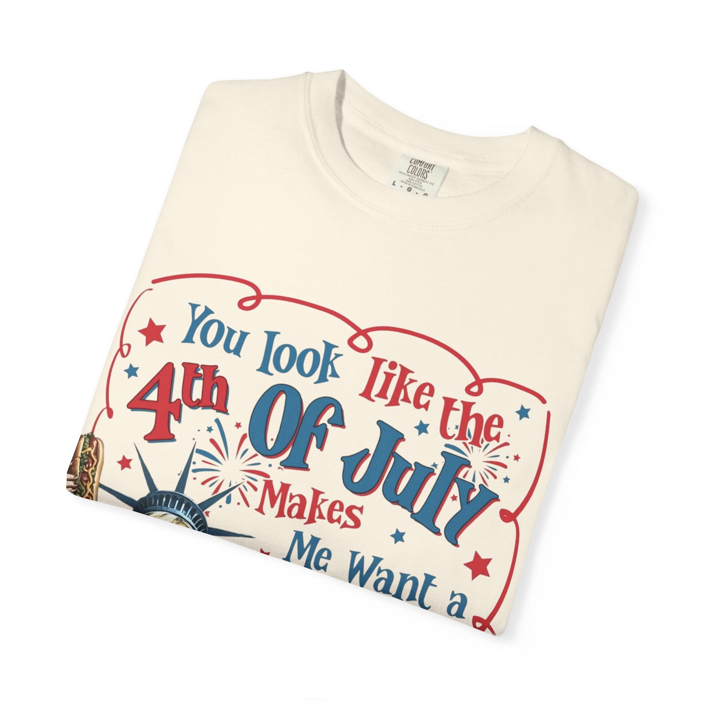 4th of July Funny Hot Dog T-Shirt — Retro Statue of Liberty Patriotic Tee