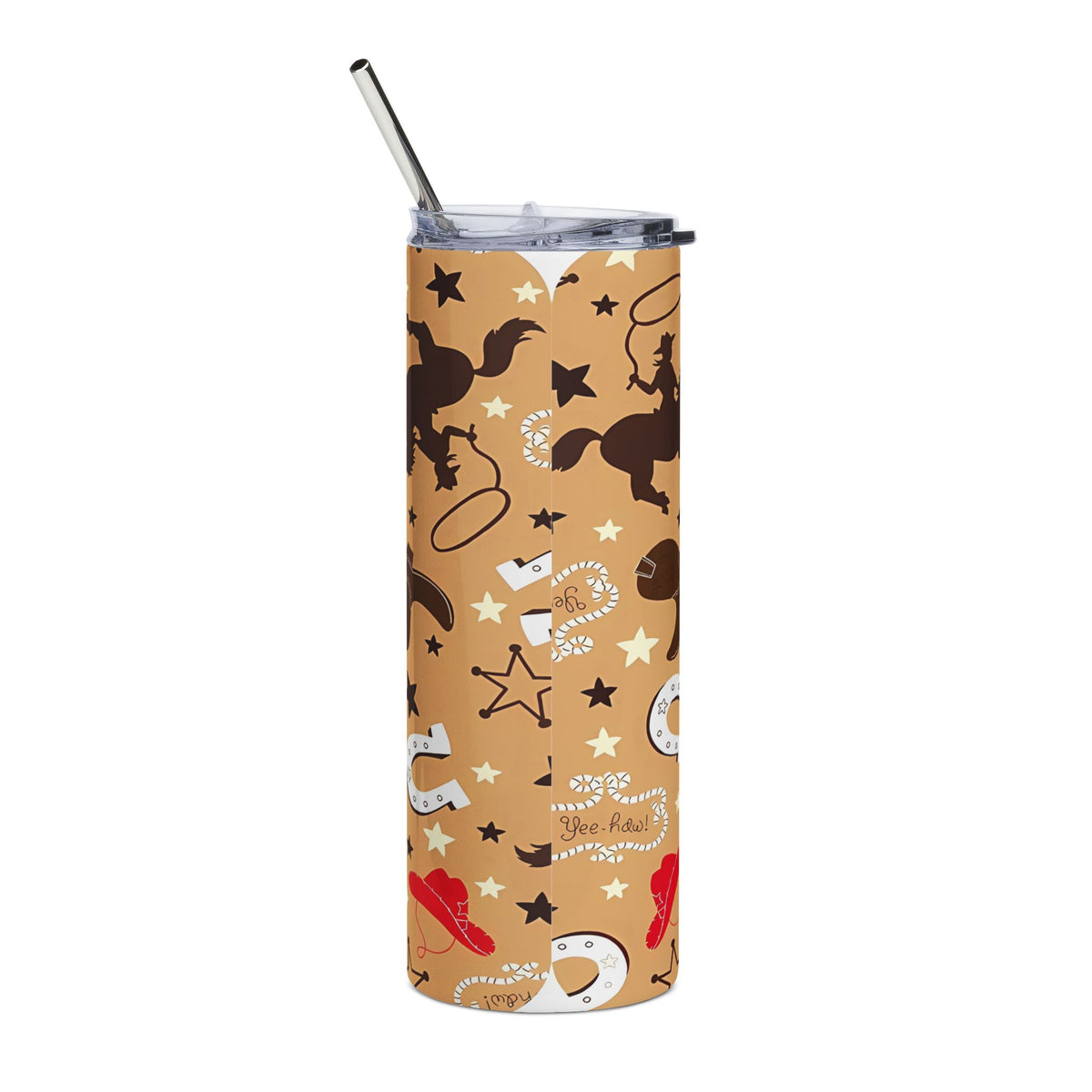 Cowboy Pattern Stainless Steel Tumbler – 20oz Western Rodeo Travel Cup