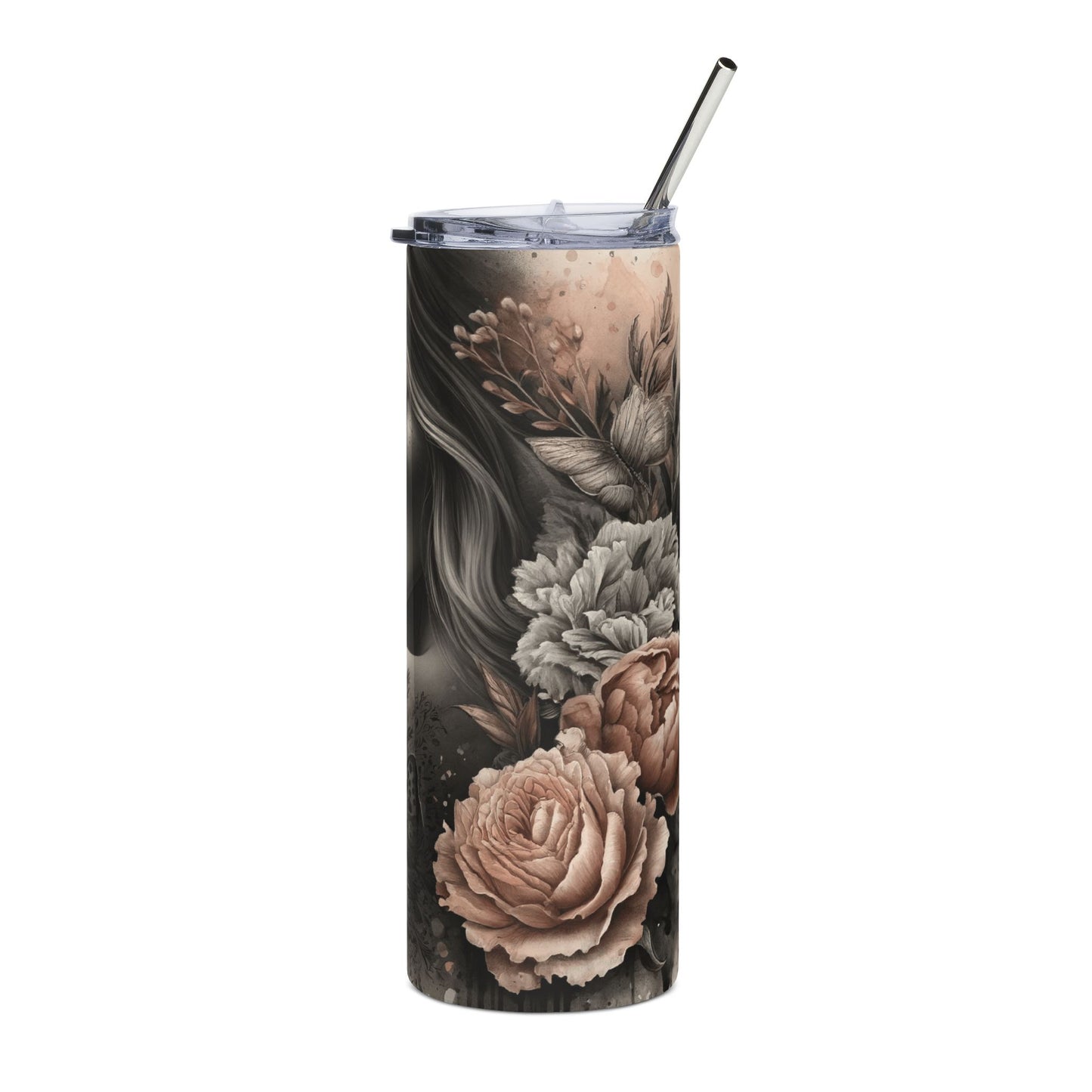20oz Stainless Steel Tumbler — Butterfly Tattooed Woman Design, "Take Whatever You Need" Travel Cup