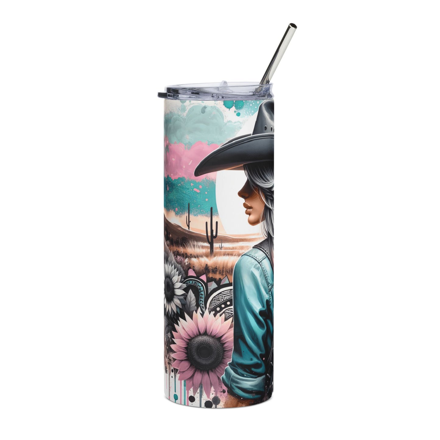 Cowgirl Sunflower 20oz Stainless Tumbler — Western Floral Travel Mug