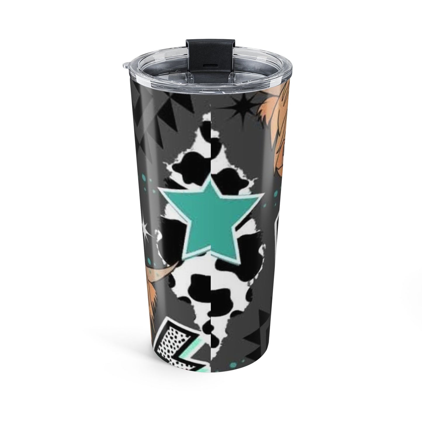 20oz Western Cowhide Cactus Tumbler – Teal Star Cowboy Travel Mug