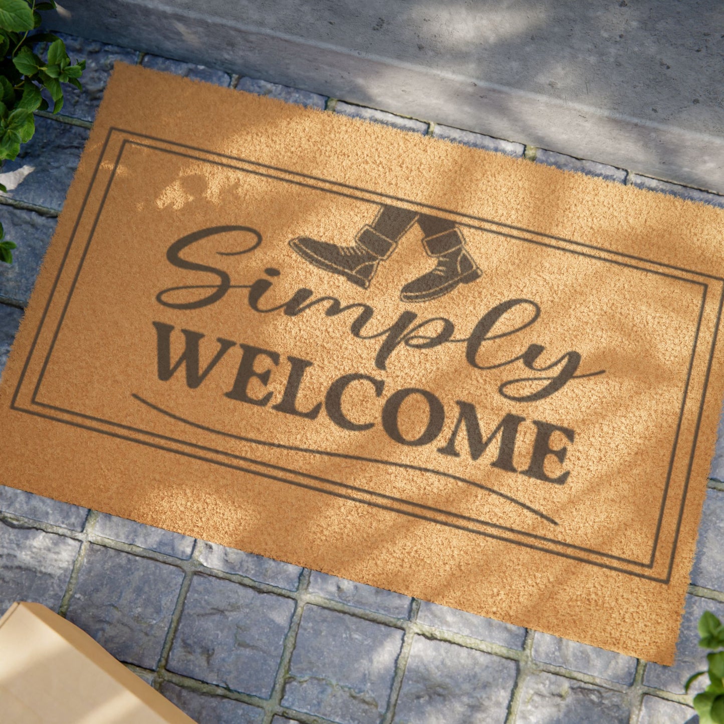 Simply Welcome Doormat – Rustic Coir Welcome Mat with Boot Graphic