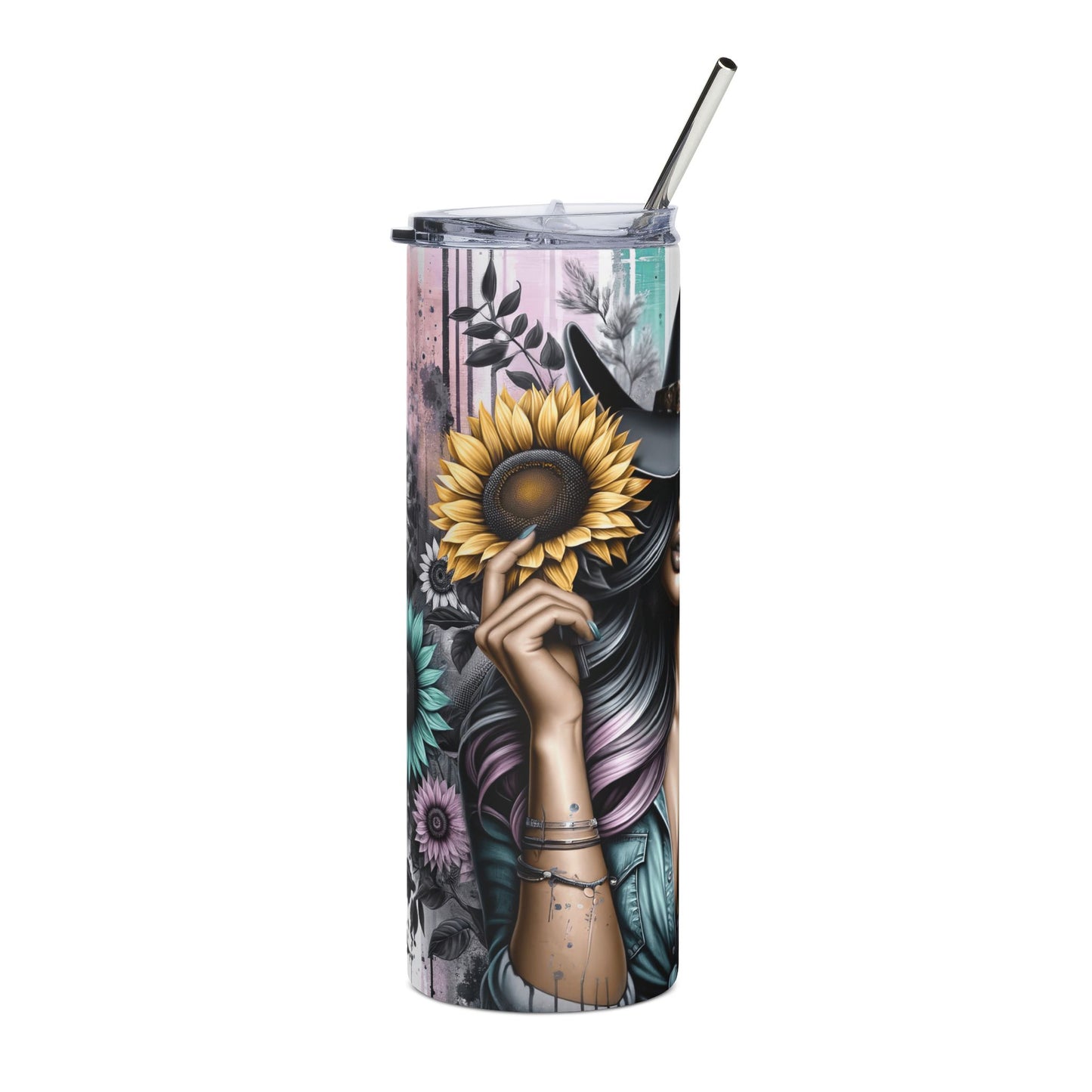 20oz Stainless Steel Tumbler — "Wild at Heart" Cowgirl Sunflower Travel Tumbler